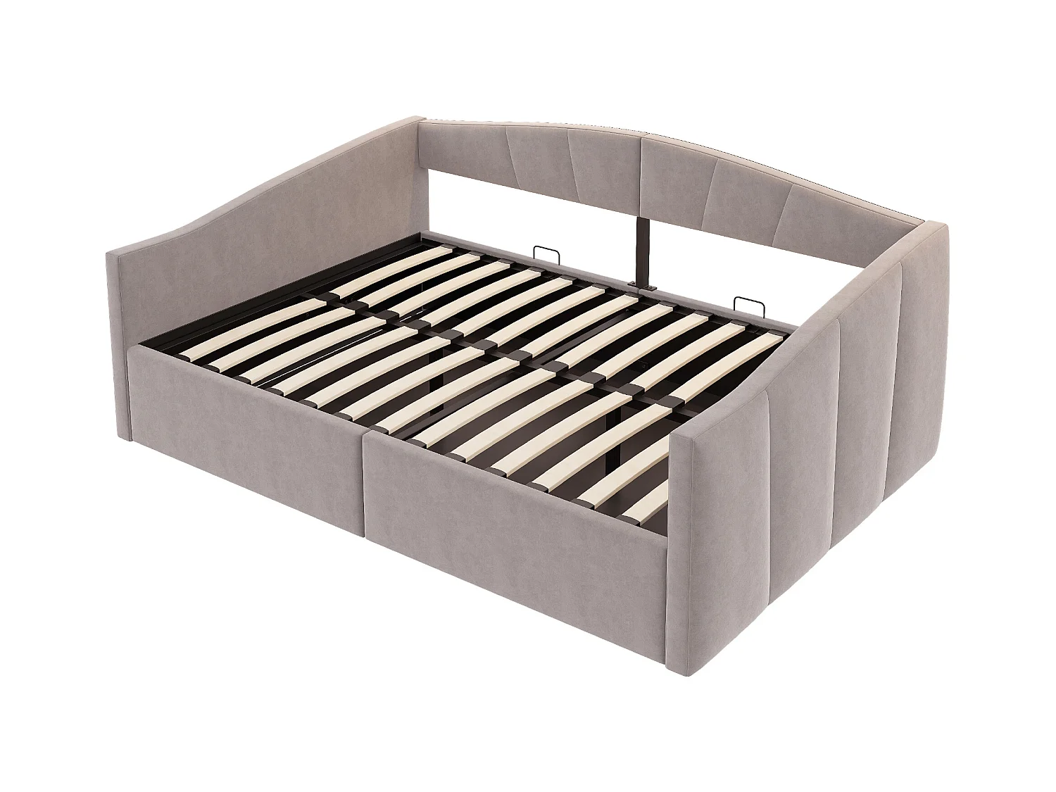 Lit coffre adulte, lit banquette 140x200cm gris clair en velours, sommier à lattes, sans matelas