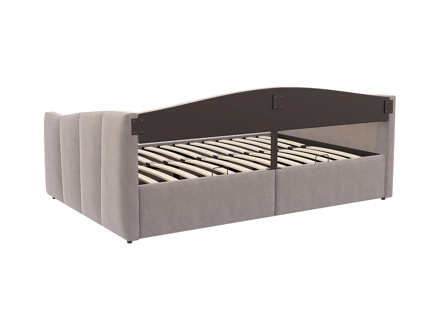 Lit coffre adulte, lit banquette 140x200cm gris clair en velours, sommier à lattes, sans matelas