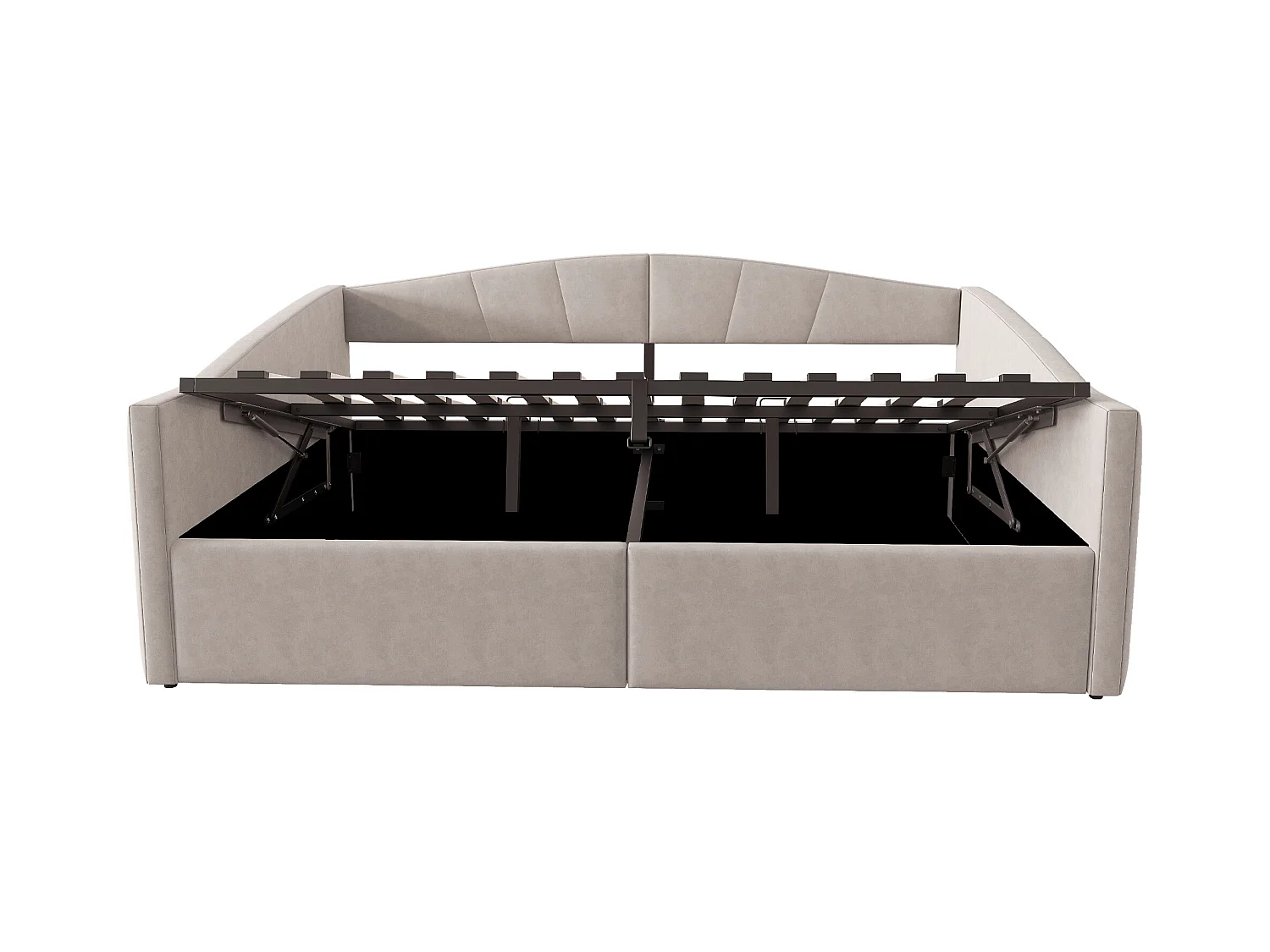 Lit coffre adulte, lit banquette 140x200cm gris clair en velours, sommier à lattes, sans matelas