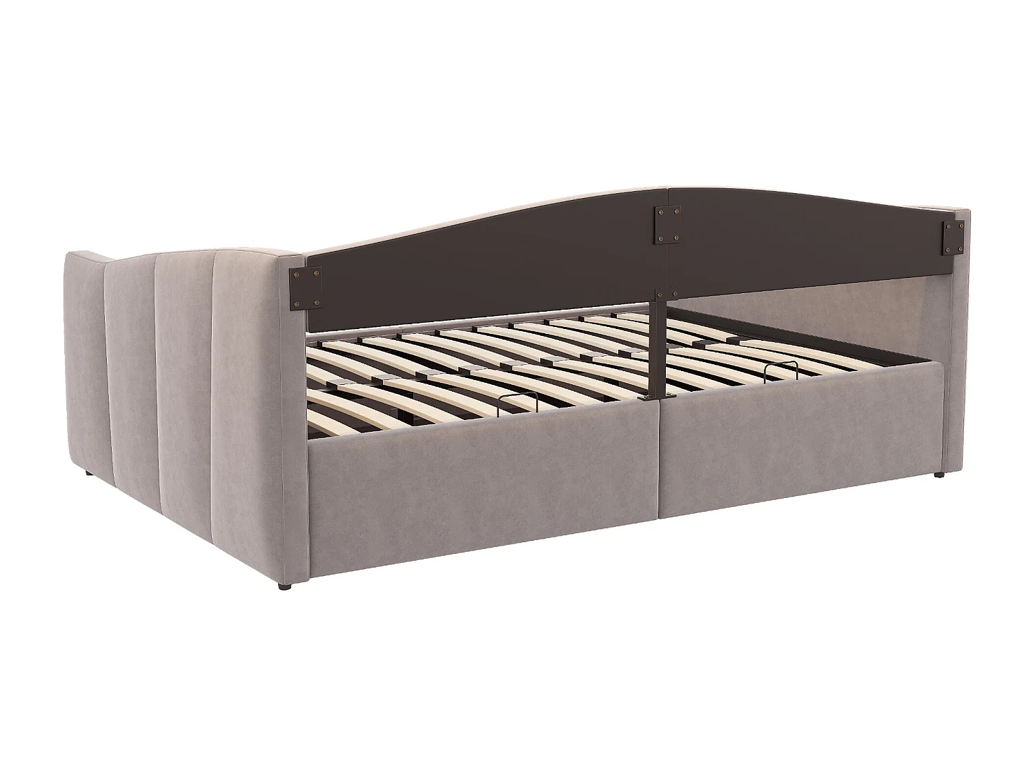 Lit coffre adulte, lit banquette 140x200cm gris clair en velours, sommier à lattes, sans matelas