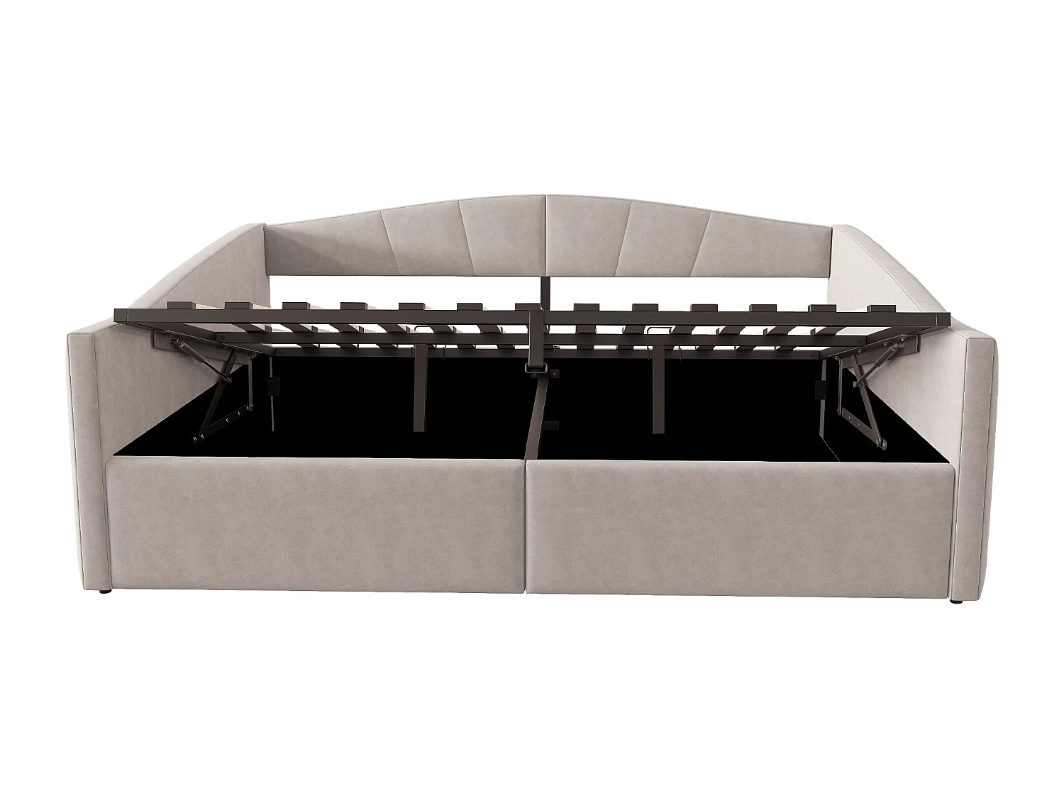 Lit coffre adulte, lit banquette 140x200cm gris clair en velours, sommier à lattes, sans matelas