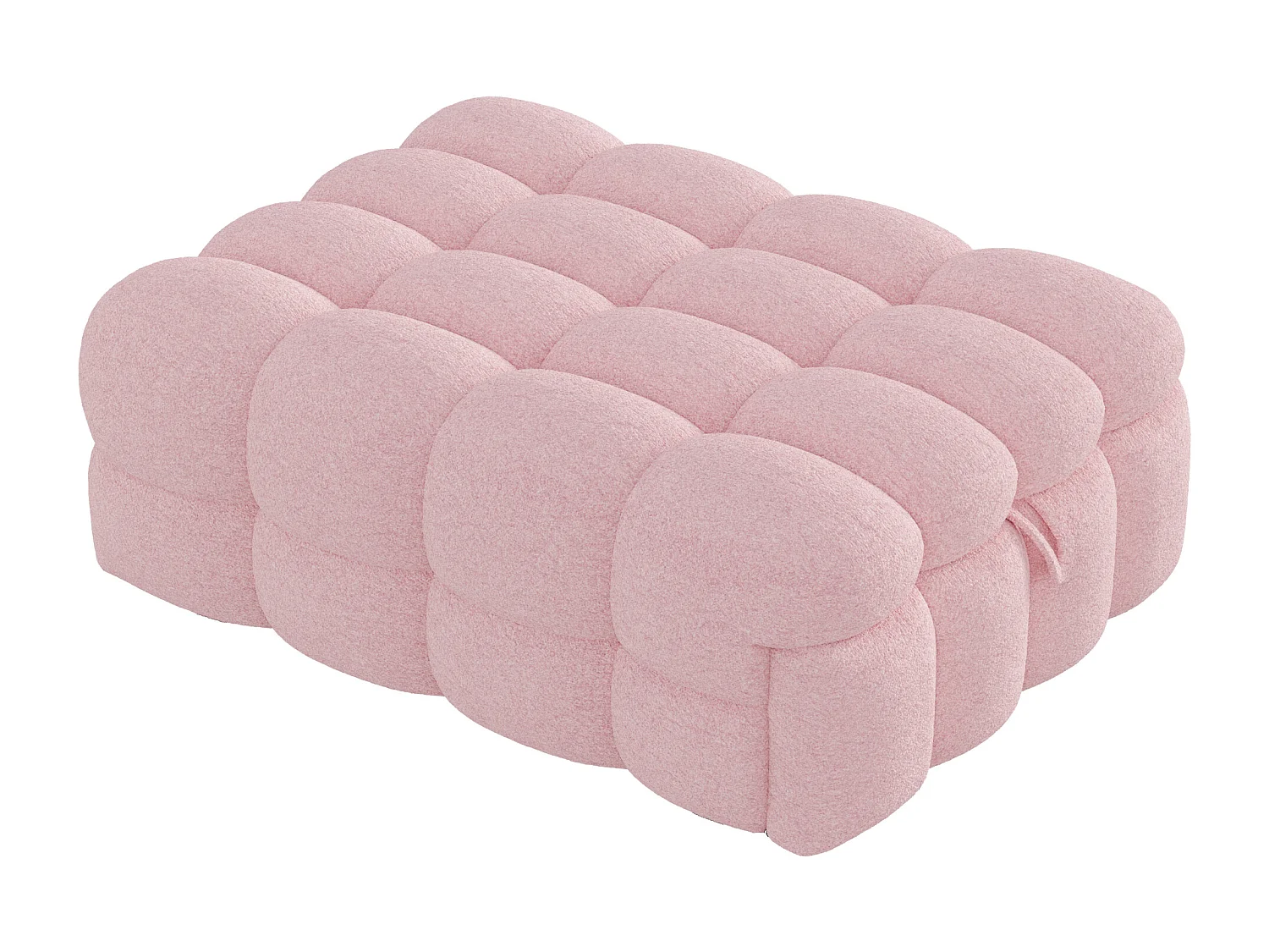 Lit enfant 70x100/180cm convertible en pouf, tissu en Teddy rose, cadre en métal, sans matelas