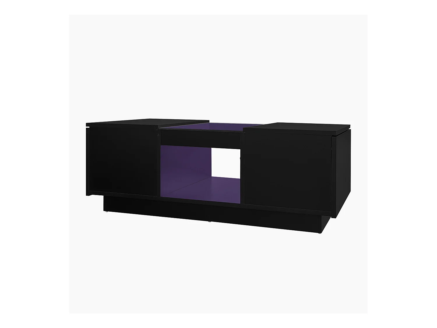 Table basse rectangle 100x50x35.5cm avec 2 tiroirs latéraux et plateau en verre, LED, noir