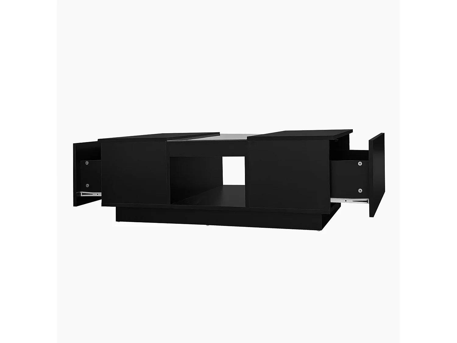 Table basse rectangle 100x50x35.5cm avec 2 tiroirs latéraux et plateau en verre, LED, noir