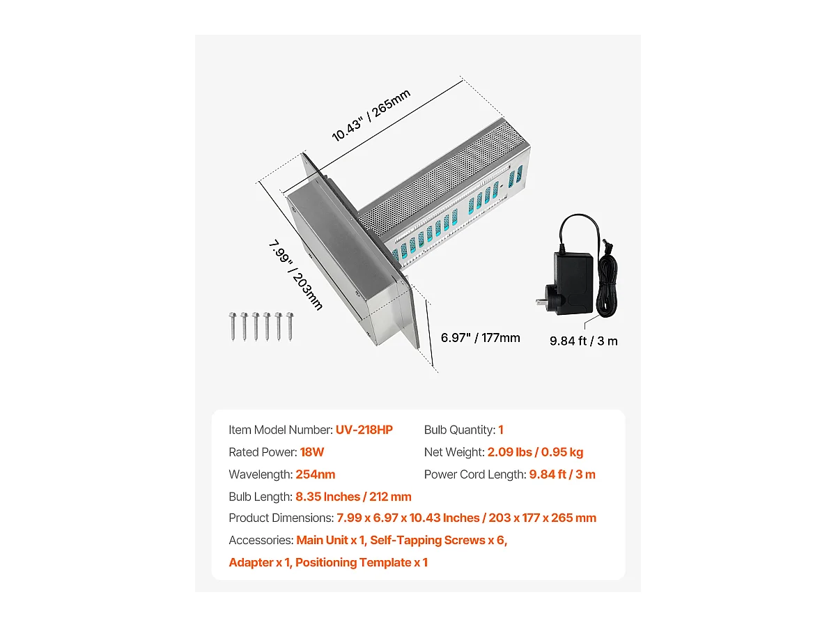 Purificateur d'Air SucceBuy HVAC 18 W 23cm pour Toute la Maison Éclairage de Conduit Technologie PCO