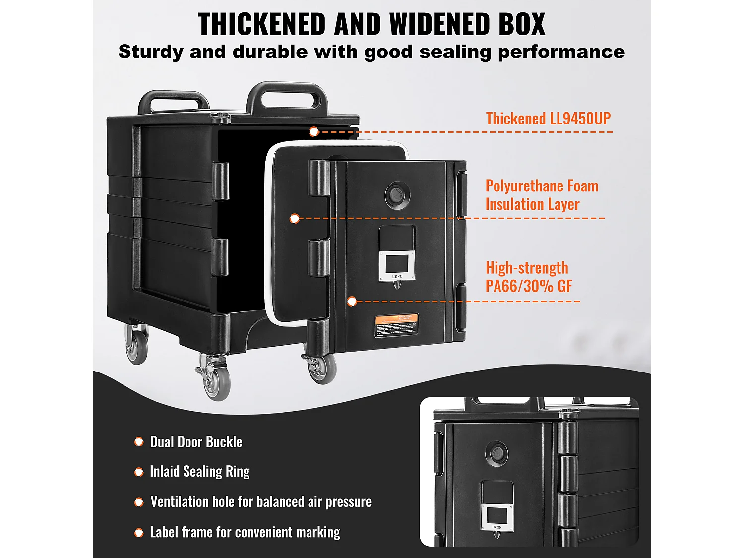 Boîte de Transport Isolé  SucceBuy, Porte-Plateau Isotherme pour Aliments 77 L, Boîte à Vaisselle Empilable