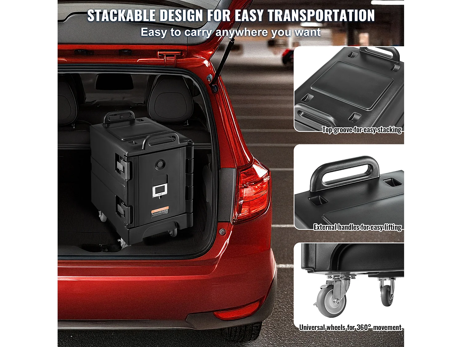 Boîte de Transport Isolé  SucceBuy, Porte-Plateau Isotherme pour Aliments 77 L, Boîte à Vaisselle Empilable