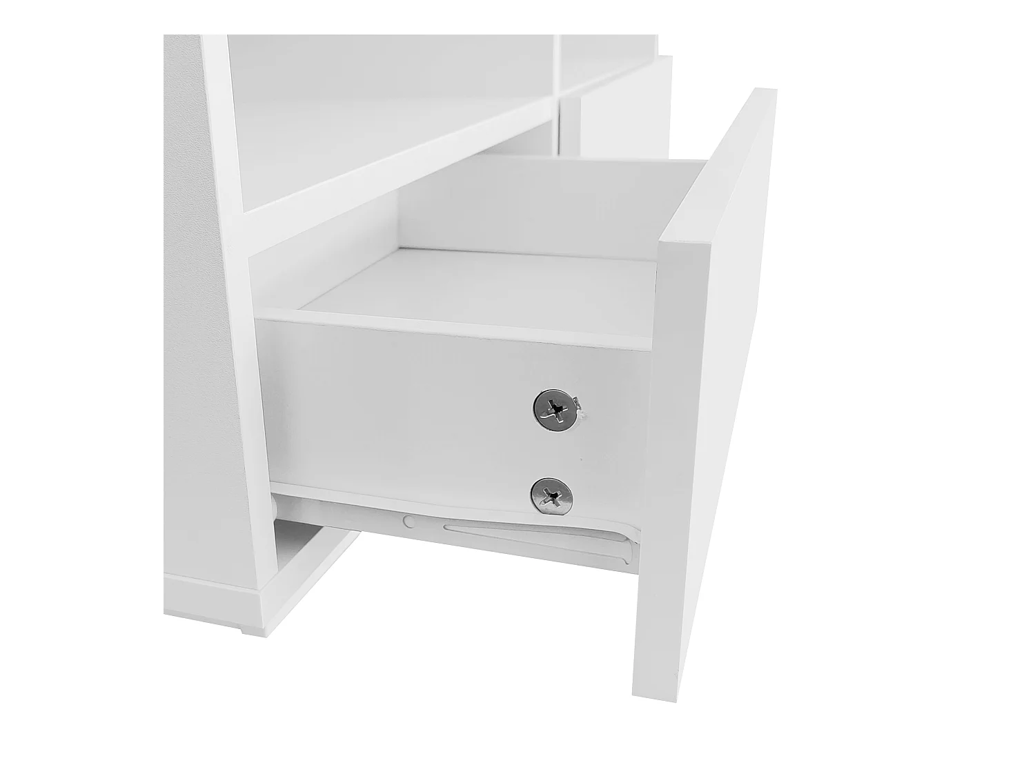 Tavolino rettangolare 90x55x35cm con 4 cassetti, corpo laccato bianco lucido, LED incluso