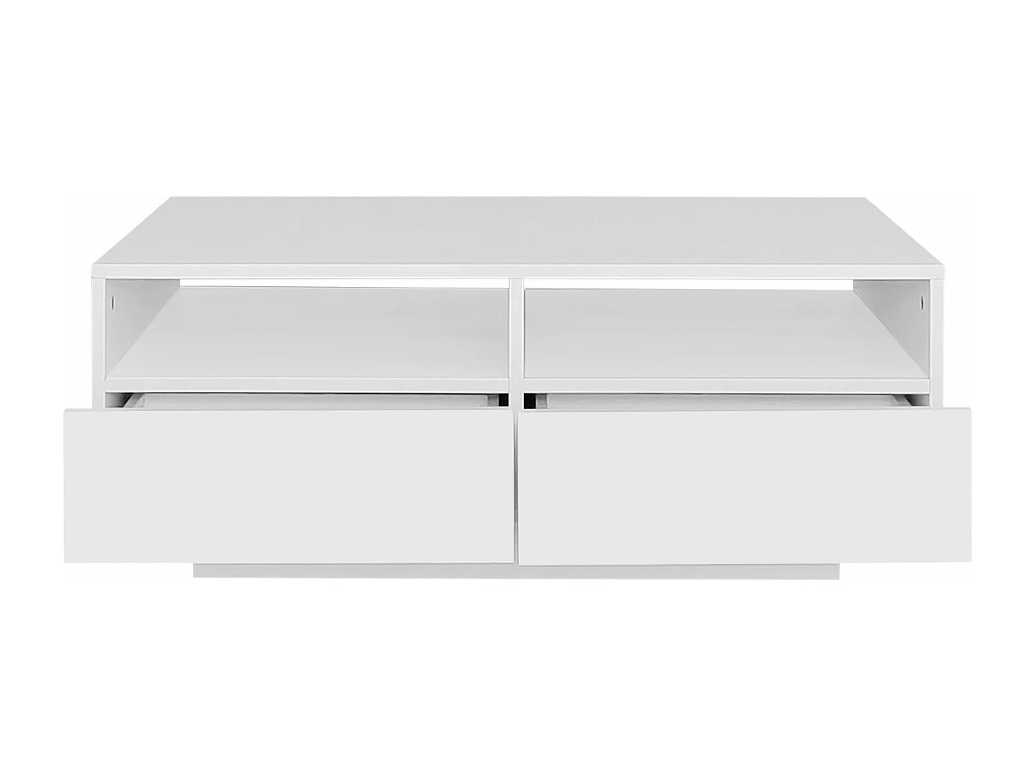 Rechthoekige salontafel 90x55x35cm met 4 lades, frame in hoogglans witte lak, inclusief LED