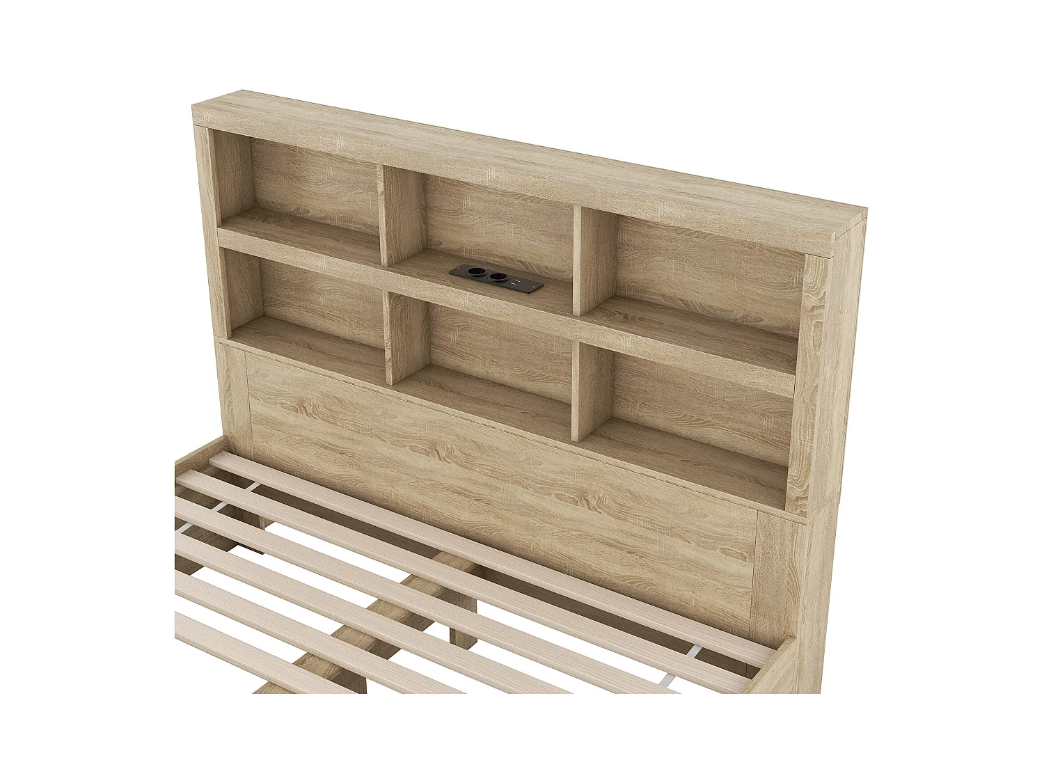 Cama adulto 160x200 cm, Cama doble con 2 cajones de almacenaje, estructura de cama, cabecero funcional, sin colchón, color natural