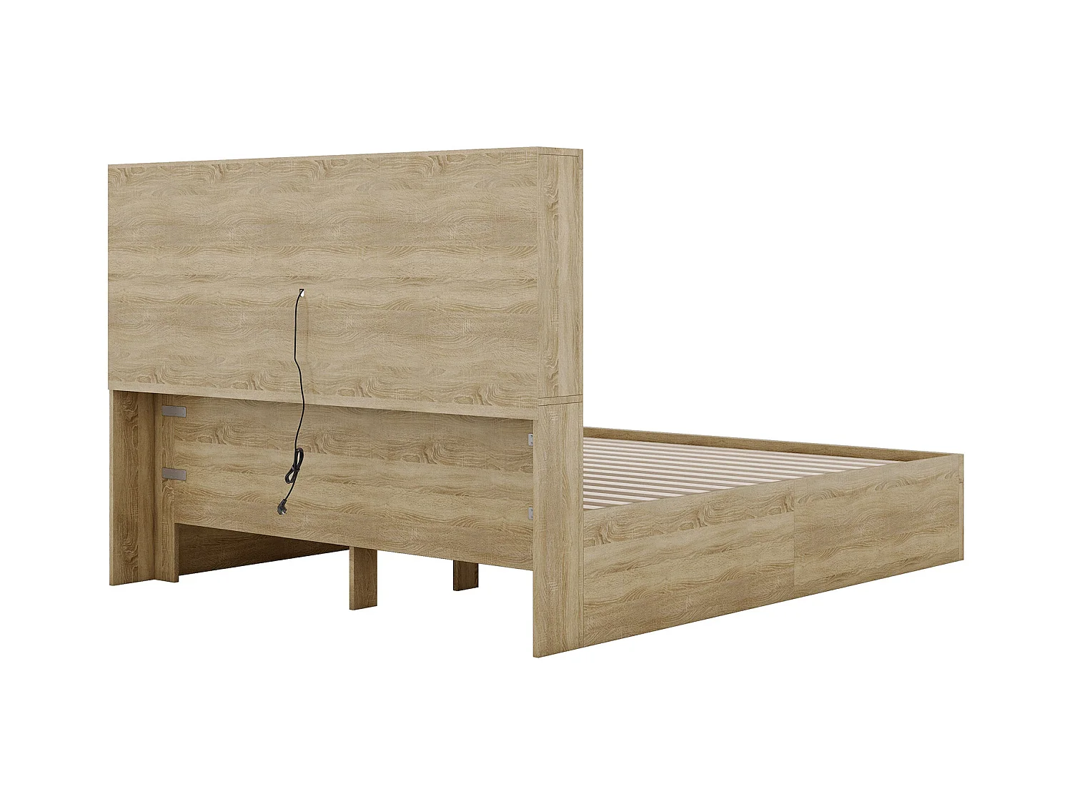 Cama adulto 160x200 cm, Cama doble con 2 cajones de almacenaje, estructura de cama, cabecero funcional, sin colchón, color natural