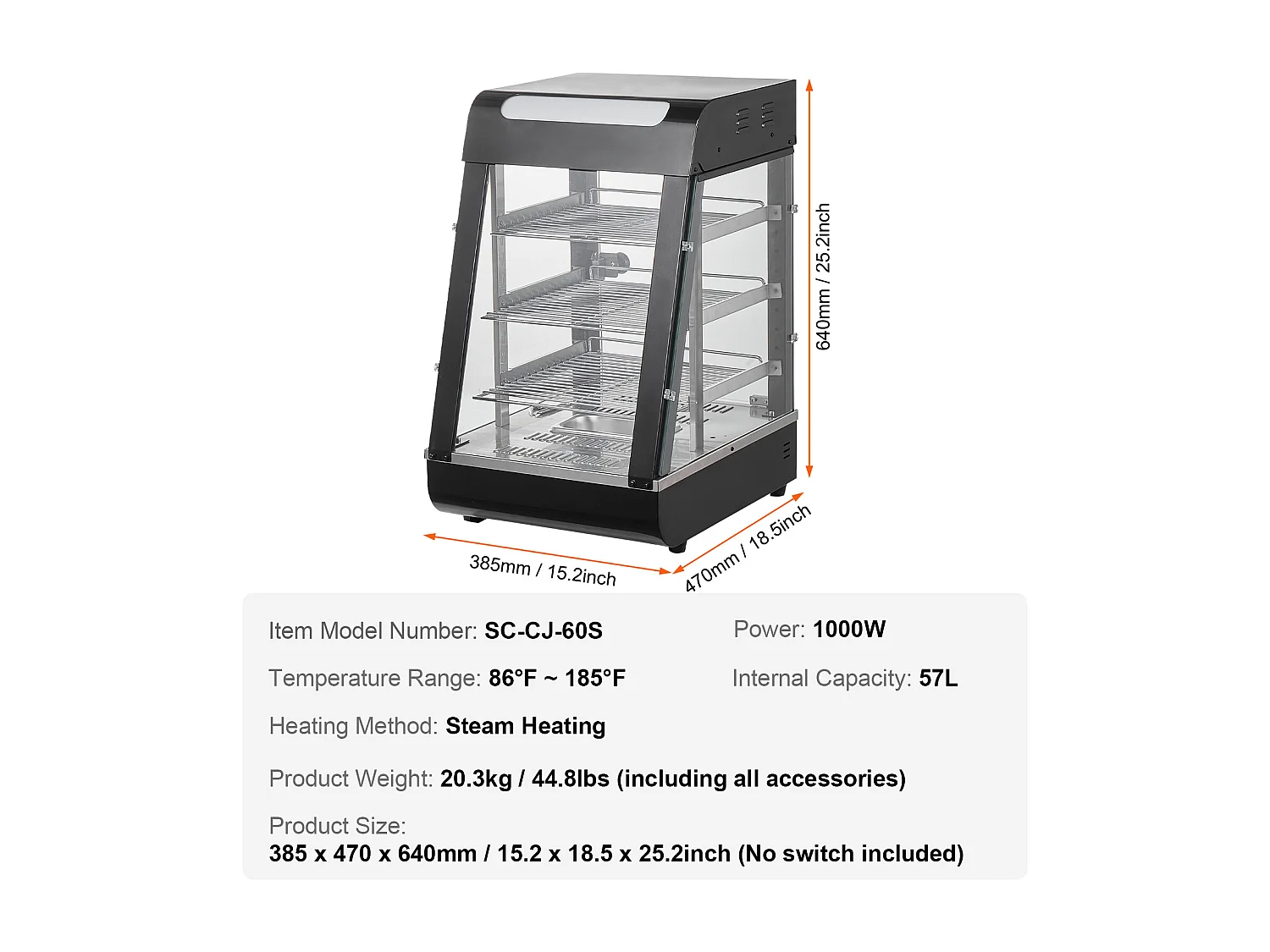 Vitrine Chauffante SucceBuy, Présentoir de Comptoir Chauffant Commercial à 3 niveaux avec Éclairage pour Pizza
