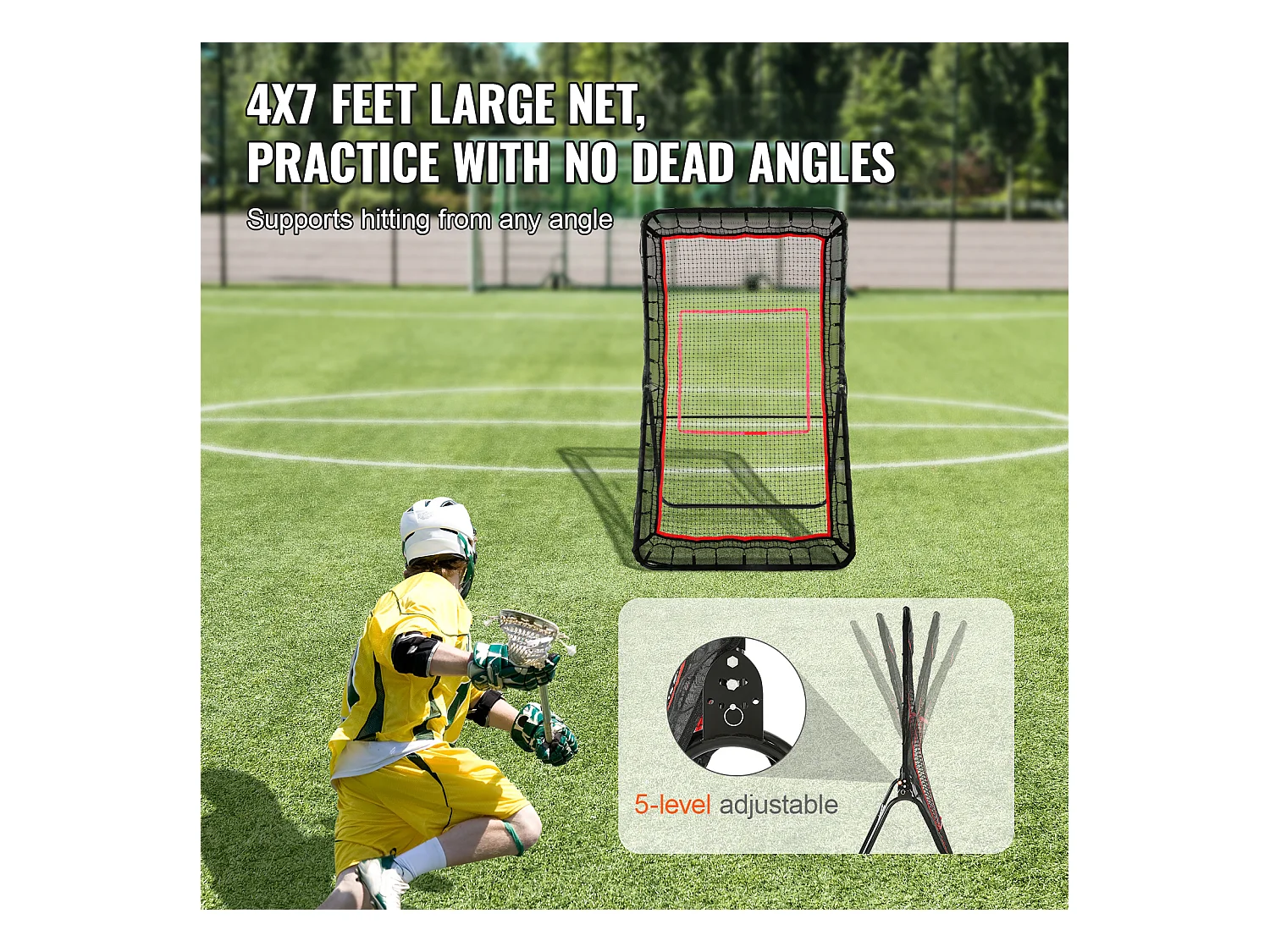 Red de Rebote de Béisbol SucceBuy 121,92 x 213,4 cm Lacrosse Baseball Rebounder, Red de Rebote de Softbol, Ángulo Ajustable