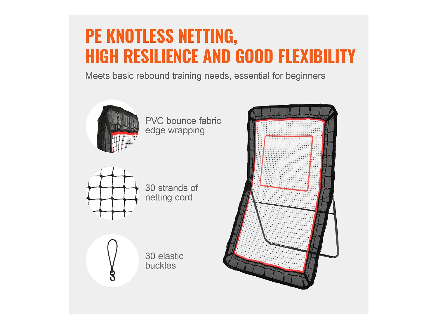 Red de Rebote de Béisbol SucceBuy 121,92 x 213,4 cm Lacrosse Baseball Rebounder, Red de Rebote de Softbol, Ángulo Ajustable