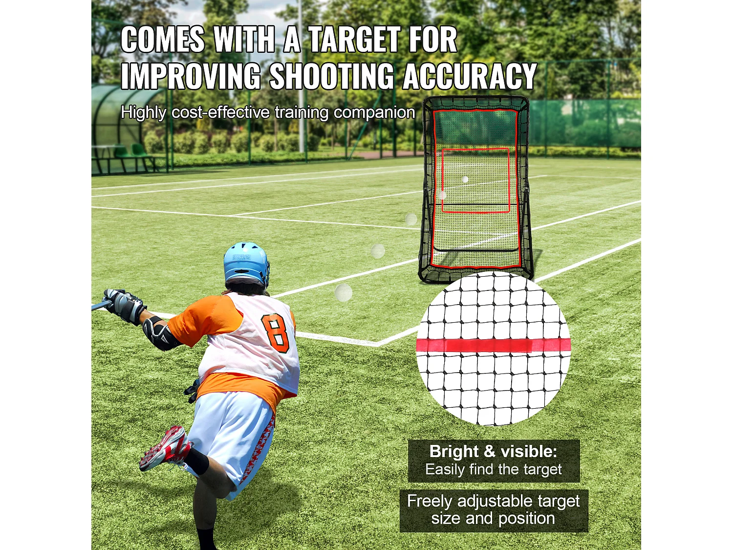 Red de Rebote de Béisbol SucceBuy 121,92 x 213,4 cm Lacrosse Baseball Rebounder, Red de Rebote de Softbol, Ángulo Ajustable