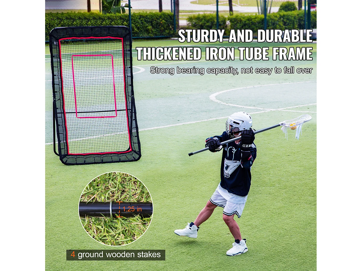 Filet de Rebond de Baseball SucceBuy 121.92 x 213.4cm Lacrosse Baseball Rebounder, Softball Bounce Back Net, Angle Réglable