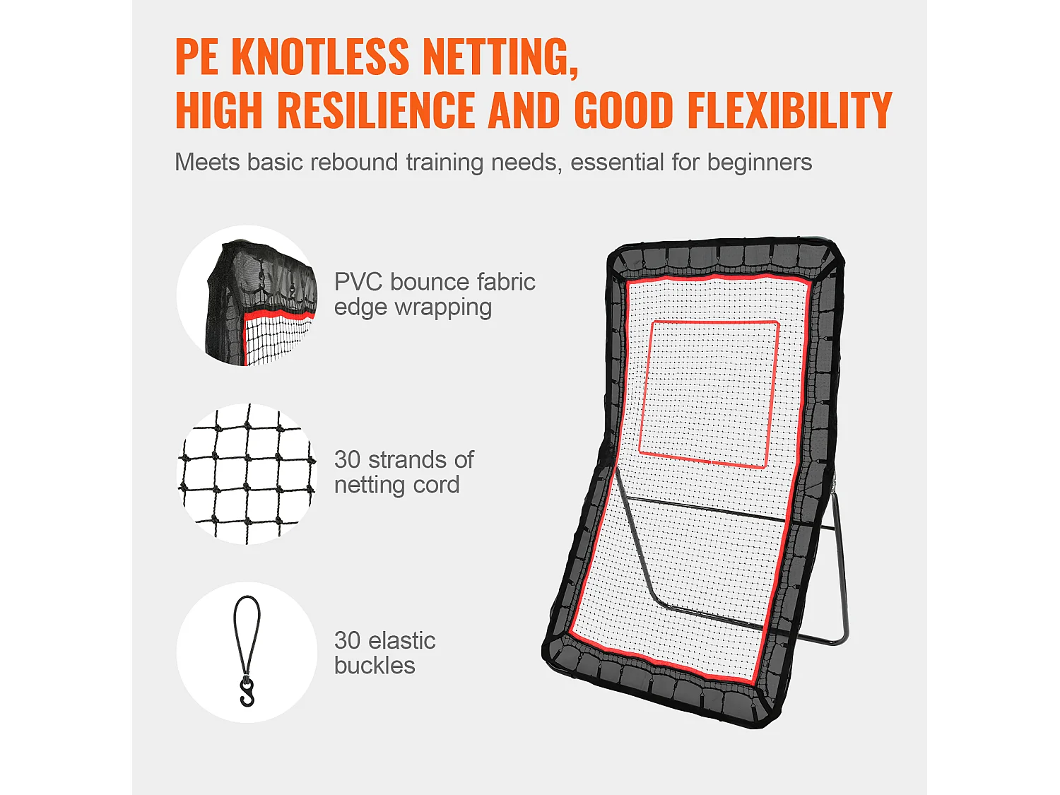 Filet de Rebond de Baseball SucceBuy 121.92 x 213.4cm Lacrosse Baseball Rebounder, Softball Bounce Back Net, Angle Réglable