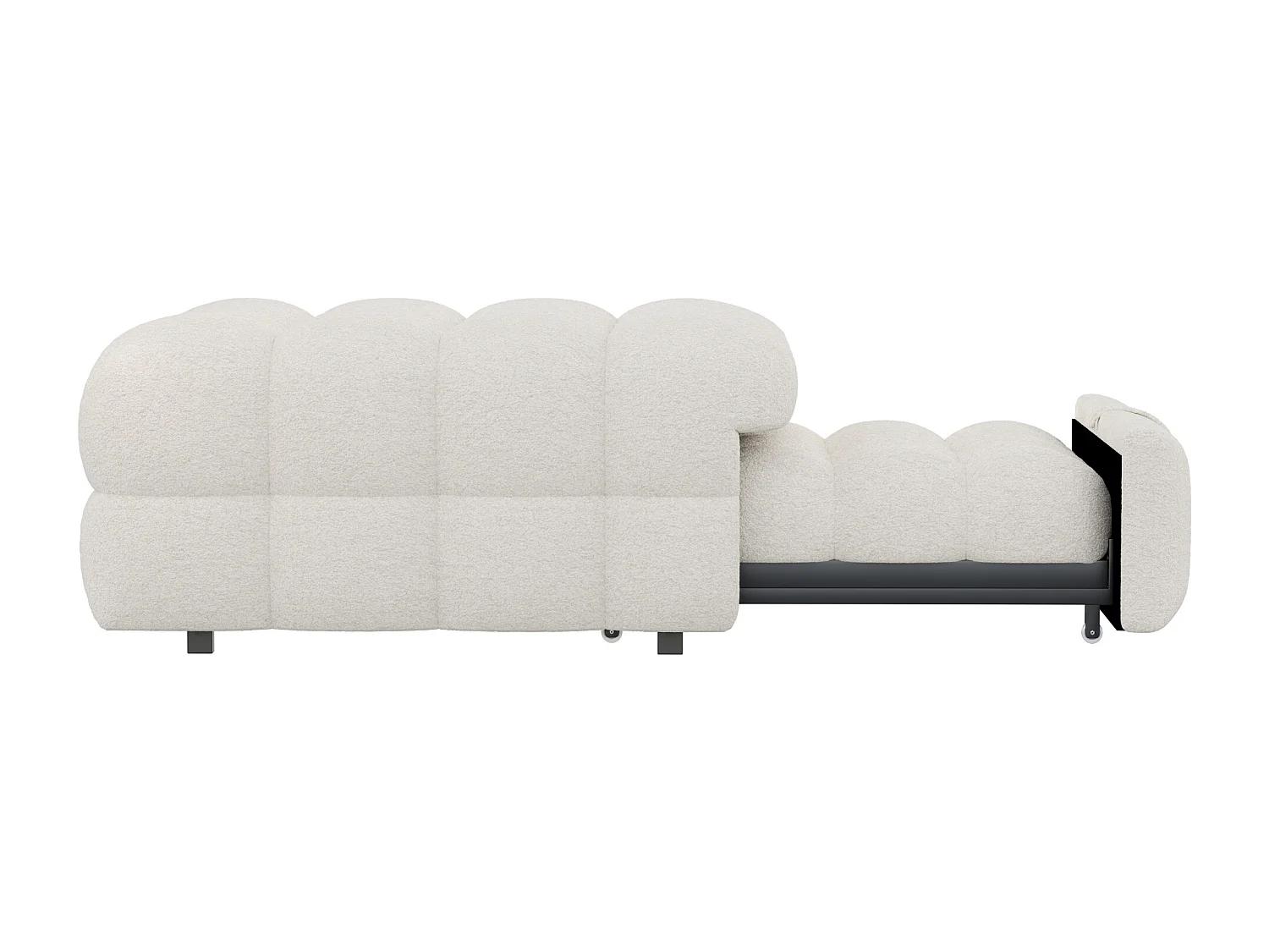 Lit enfant 70x100/180cm convertible en pouf, tissu en Teddy beige, cadre en métal, sans matelas