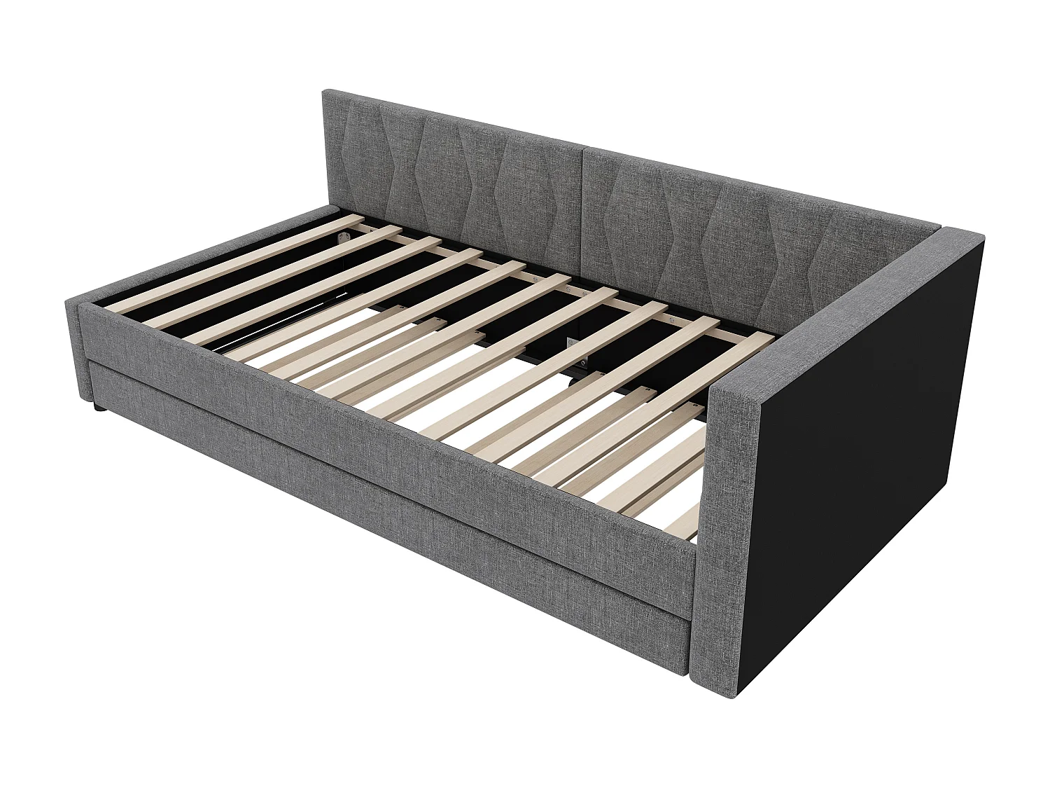 Divano letto per bambini 90x200cm grigio lino con letto estraibile 90x190cm, LED e USB, rete a doghe, senza materasso