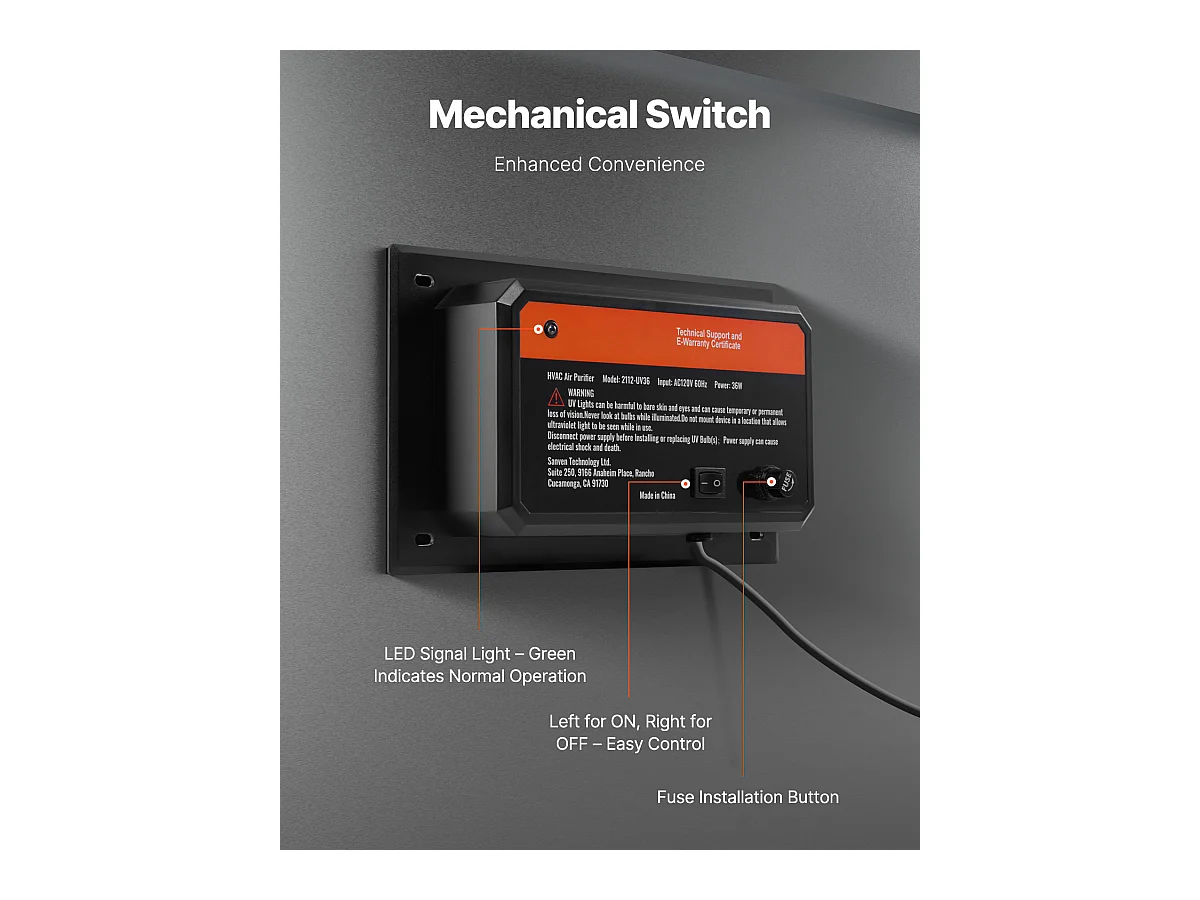 Purificateur d'Air SucceBuy HVAC 36 W 41cm Lumière UV pour Systèmes de Climatisation Toute la Maison, Parfait pour Améliorer la Qualité de l'Air Intérieur