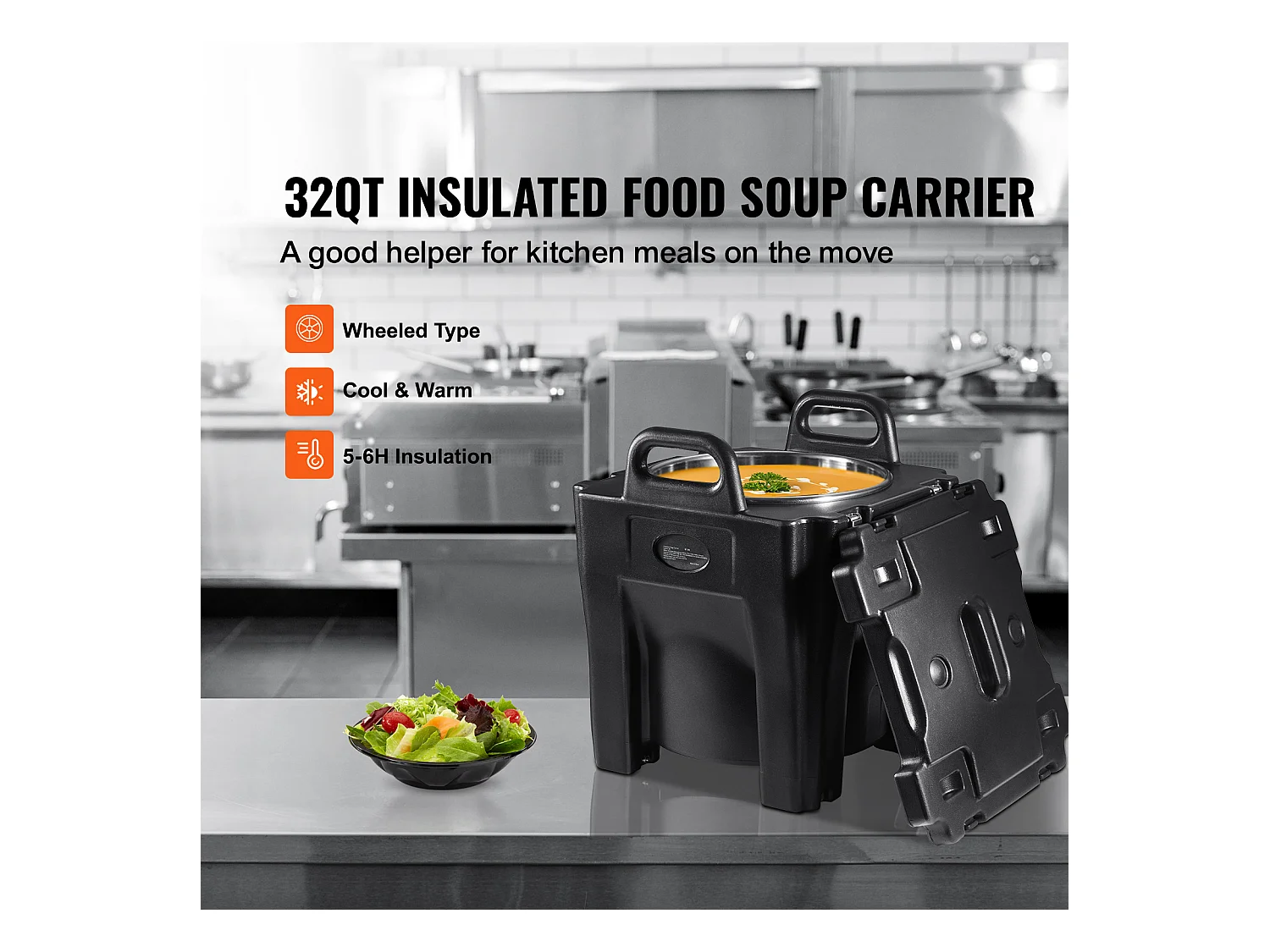 Boîte de Transport Isolé SucceBuy, Porte-Boisson Isolé, Serveur de Boissons Chaudes/Froides et de Soupe de 36 L, Noir