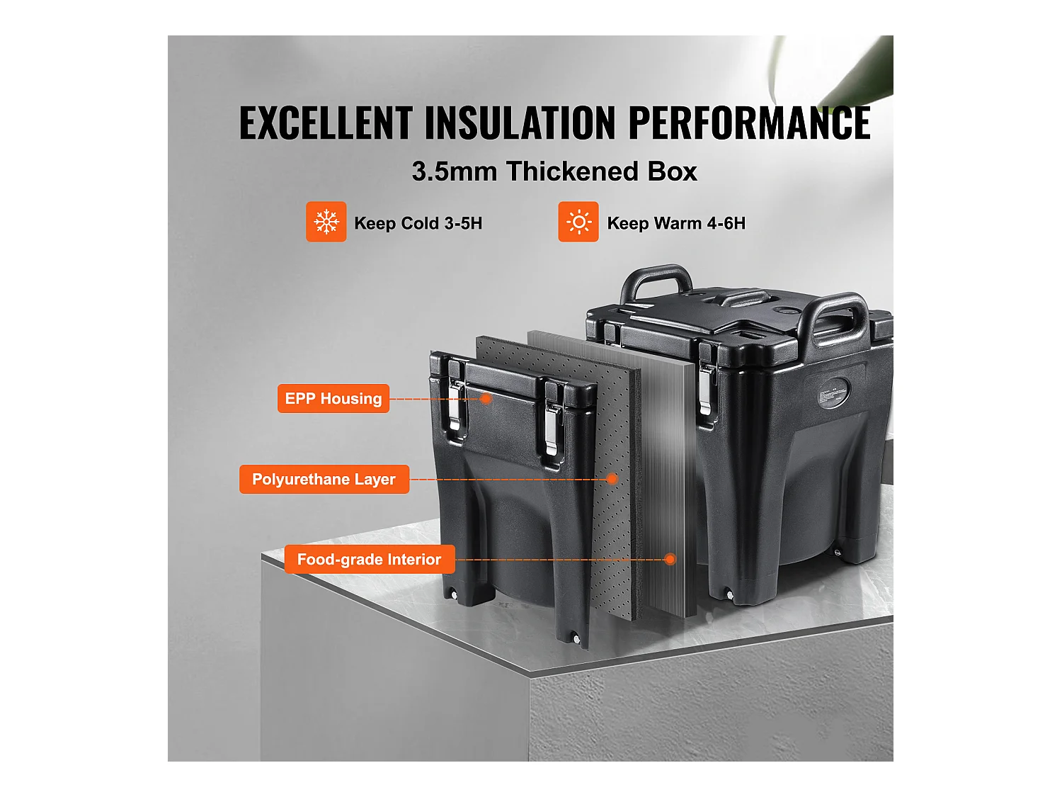 Boîte de Transport Isolé SucceBuy, Porte-Boisson Isolé, Serveur de Boissons Chaudes/Froides et de Soupe de 36 L, Noir