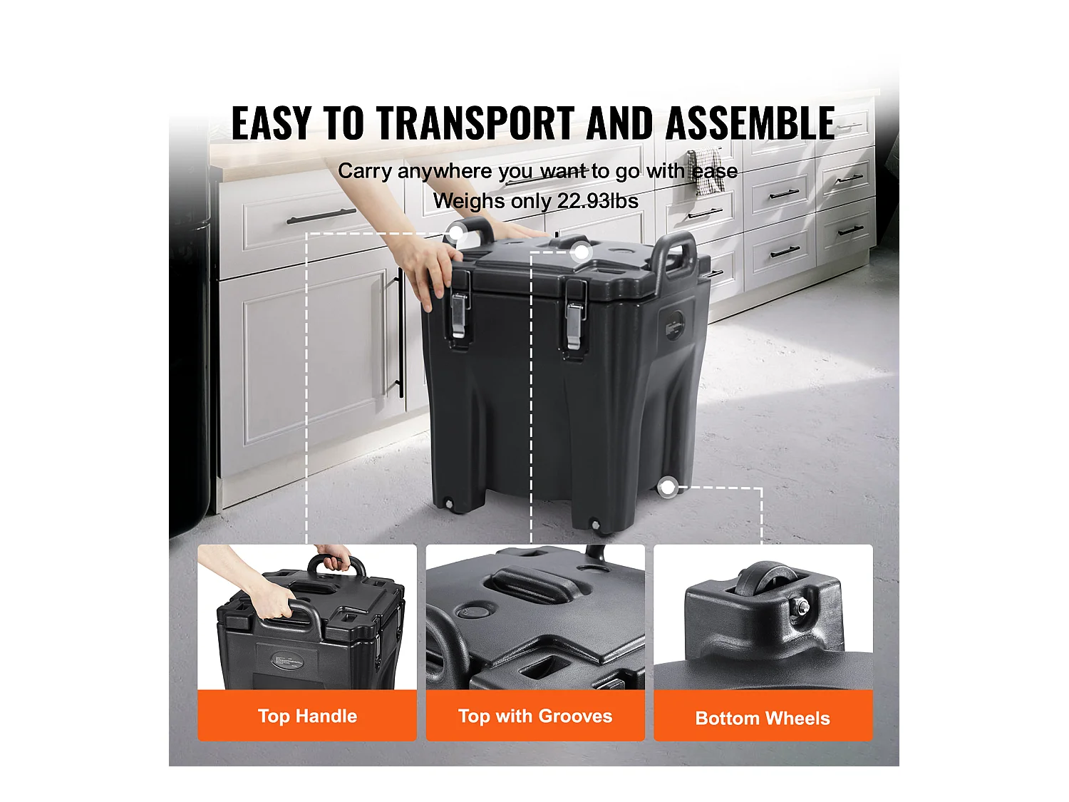 Boîte de Transport Isolé SucceBuy, Porte-Boisson Isolé, Serveur de Boissons Chaudes/Froides et de Soupe de 36 L, Noir