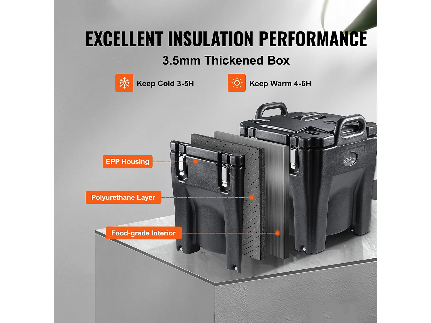 Boîte de Transport Isolé SucceBuy, Porte-Boisson Isolé, Serveur de Boissons Chaudes/Froides et de Soupe de 36 L, Noir