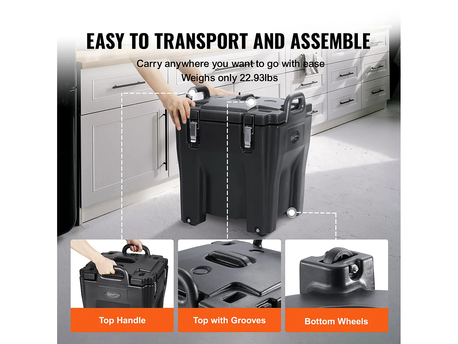 Boîte de Transport Isolé SucceBuy, Porte-Boisson Isolé, Serveur de Boissons Chaudes/Froides et de Soupe de 36 L, Noir