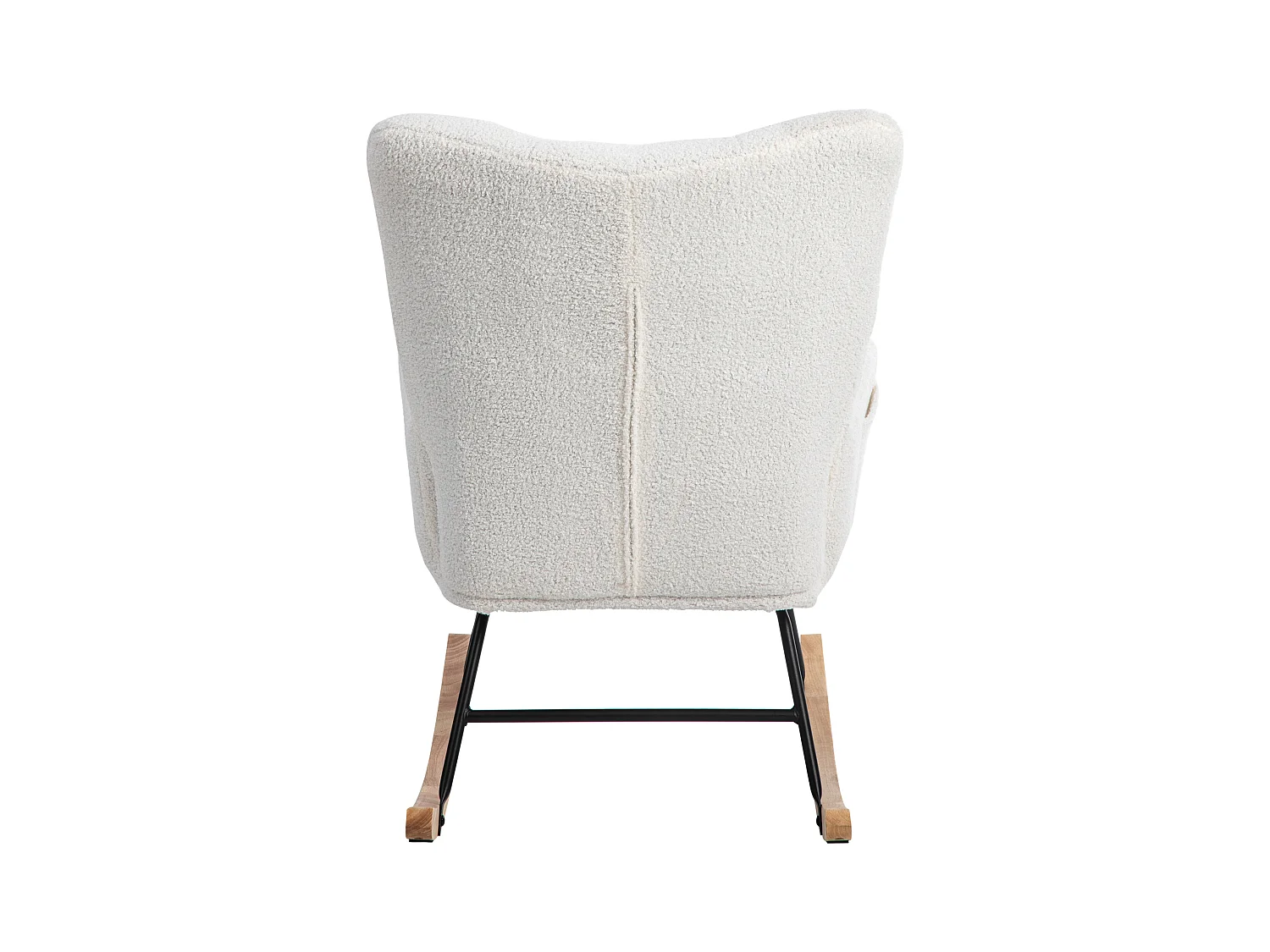 Fauteuil à bascule, rocking chair avec tabouret,  cadre en métal et pieds en bois, tissu en Teddy blanc