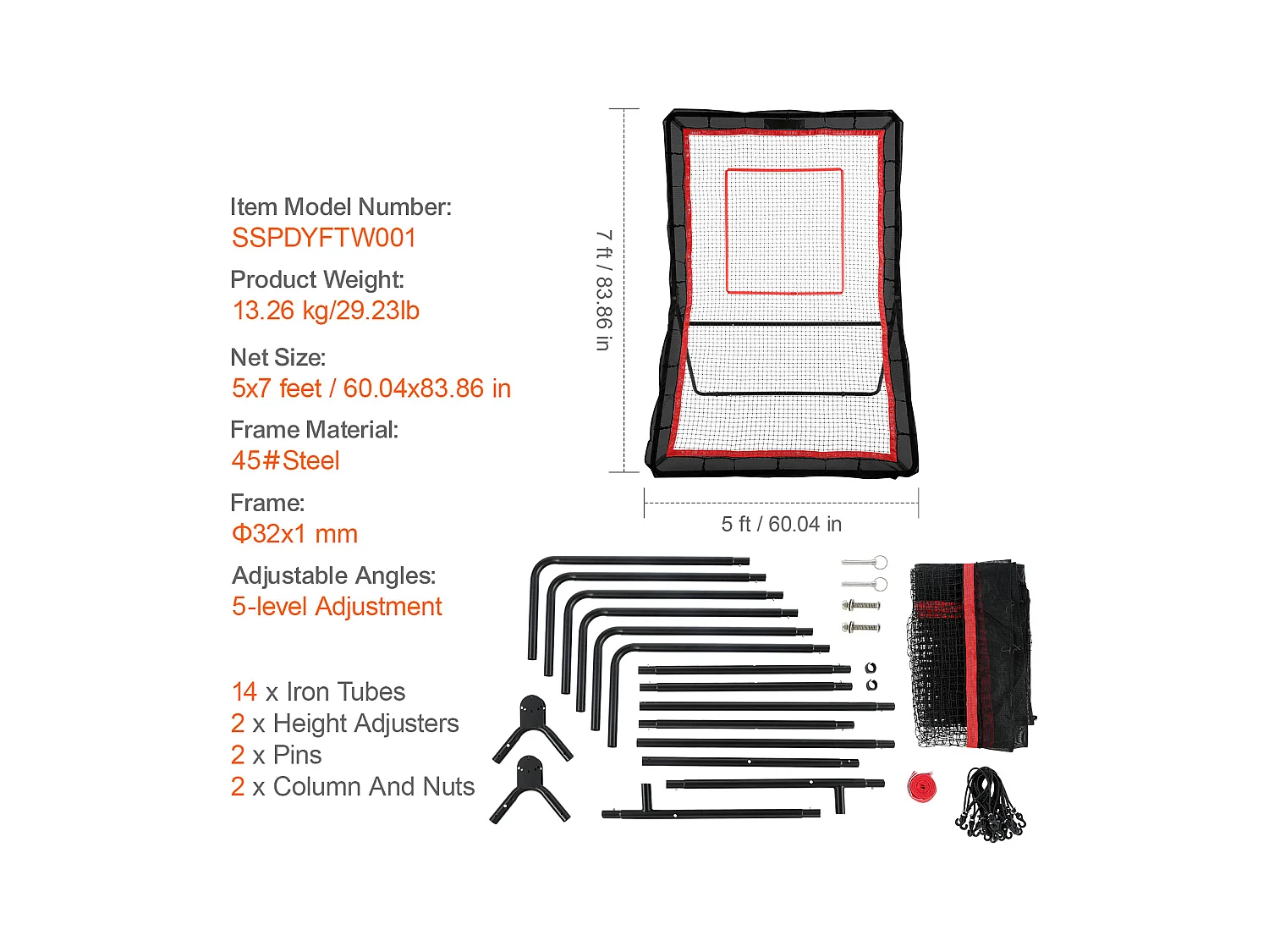Filet de Rebond de Baseball SucceBuy 152.4 x 213.4cm Lacrosse, Filet de Rebond de Softball Réglable