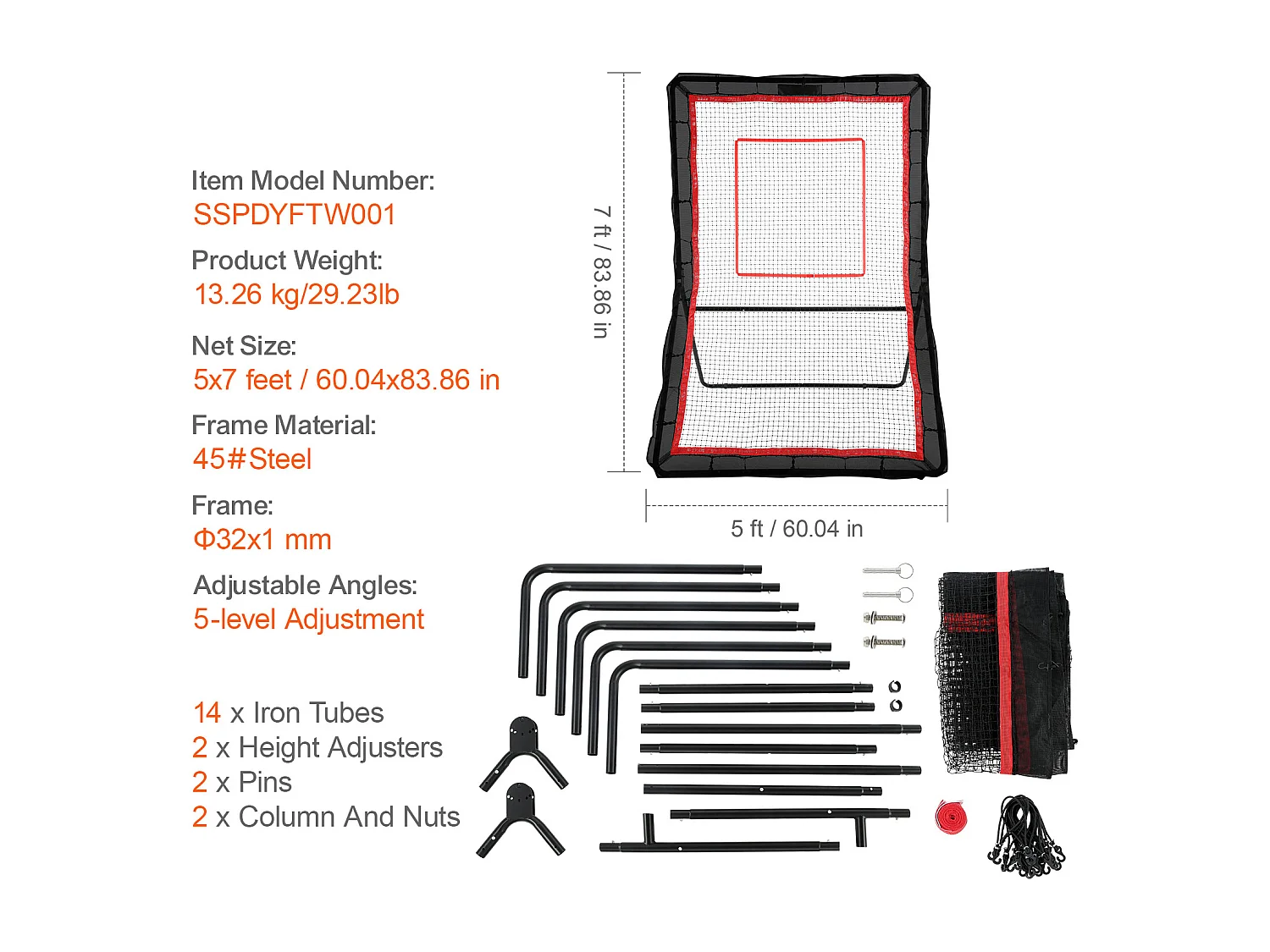 Filet de Rebond de Baseball SucceBuy 152.4 x 213.4cm Lacrosse, Filet de Rebond de Softball Réglable