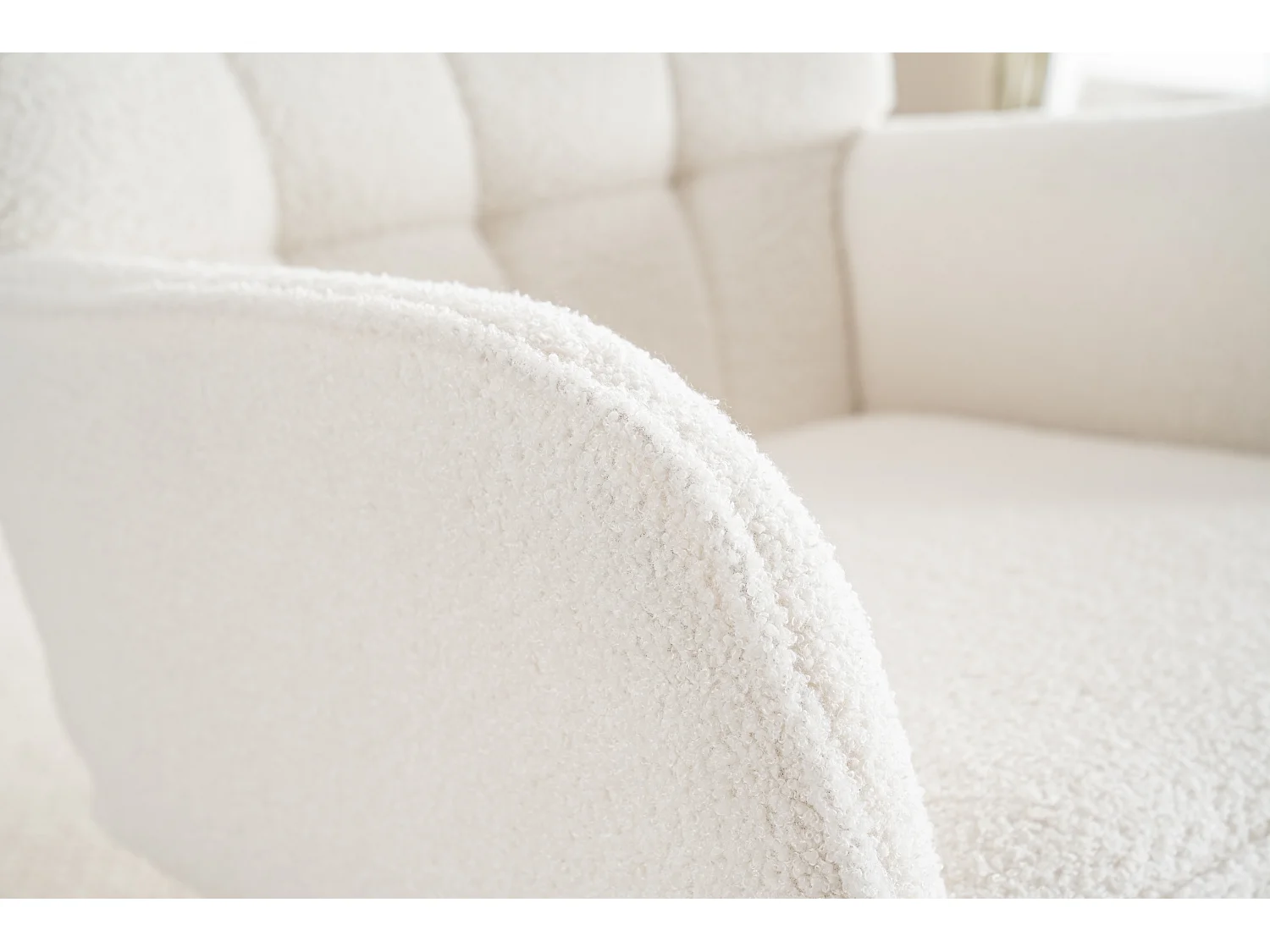 Fauteuil à bascule capitonné, rocking chair avec Appuie-tête et tabouret, cadre en métal et pieds en bois, tissu en Teddy blanc