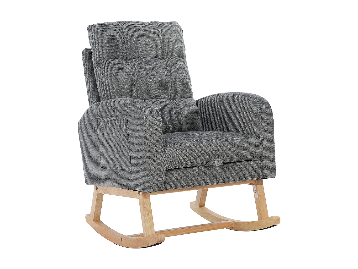 Fauteuil à bascule rembourré, rocking chair avec repose-pieds rétractable, cadre en bois, tissu en Teddy Gris