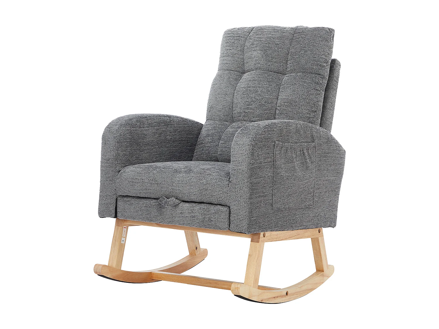 Fauteuil à bascule rembourré, rocking chair avec repose-pieds rétractable, cadre en bois, tissu en Teddy Gris