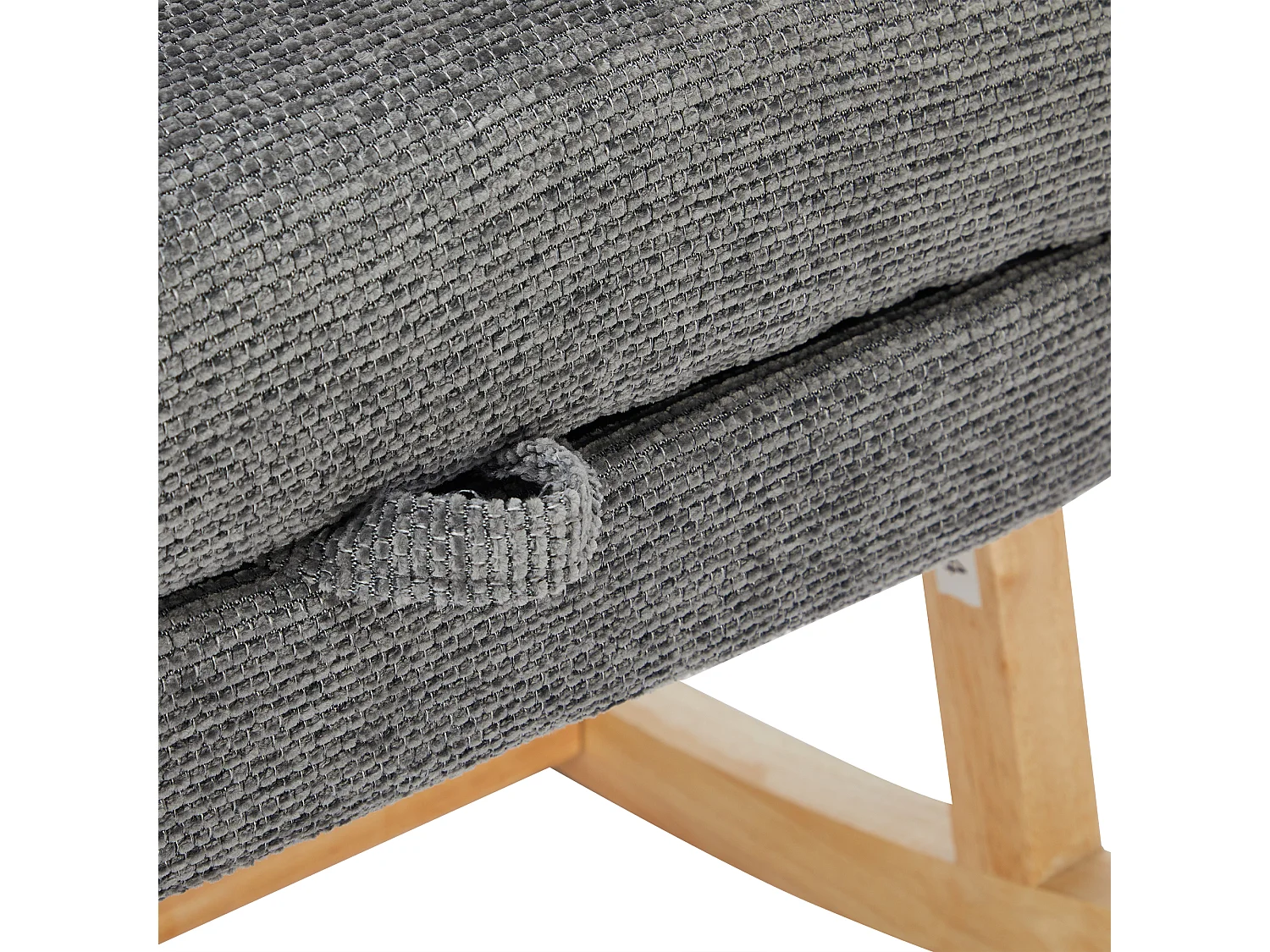 Fauteuil à bascule rembourré, rocking chair avec repose-pieds rétractable, cadre en bois, tissu en Teddy Gris