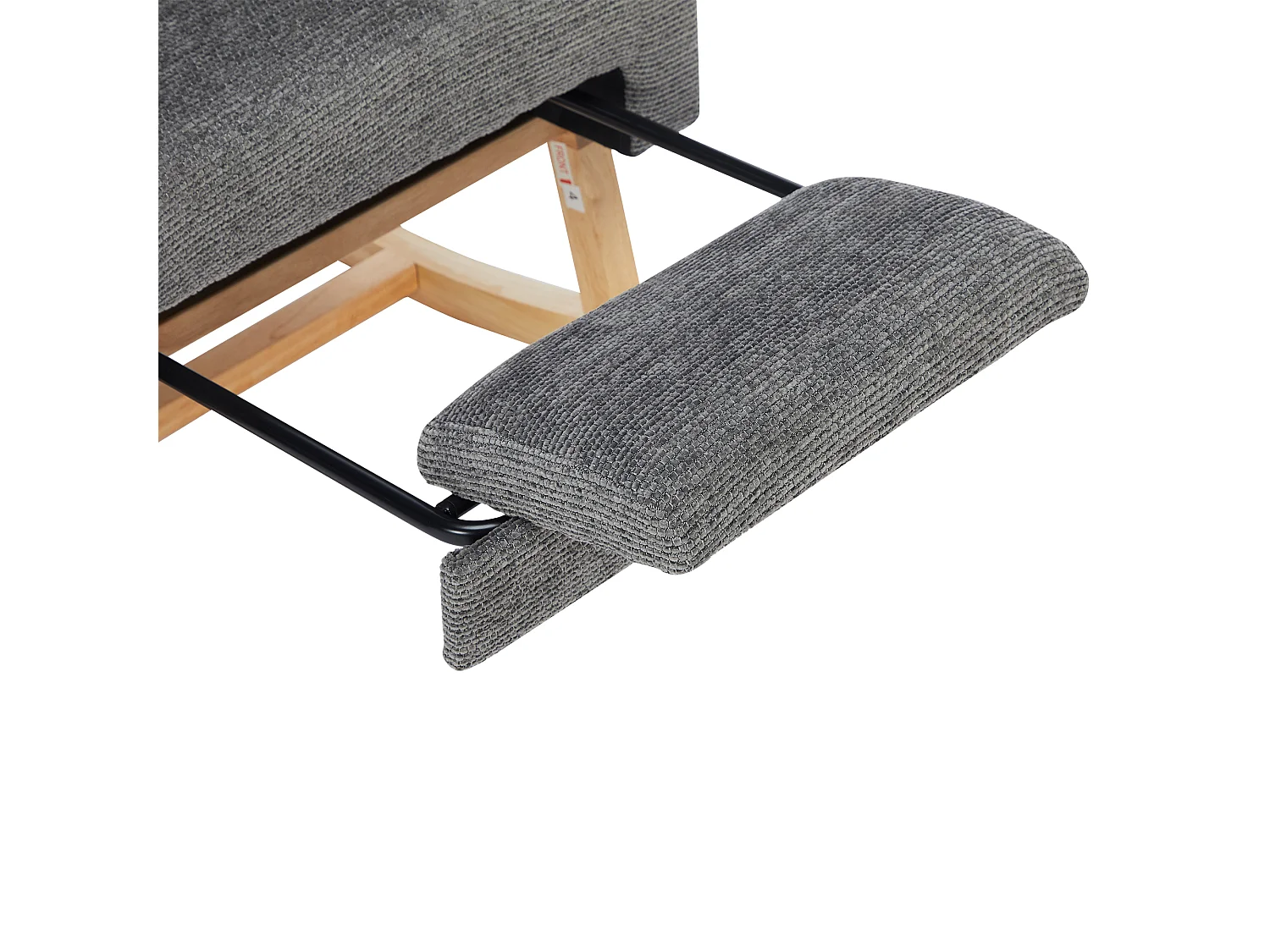 Fauteuil à bascule rembourré, rocking chair avec repose-pieds rétractable, cadre en bois, tissu en Teddy Gris