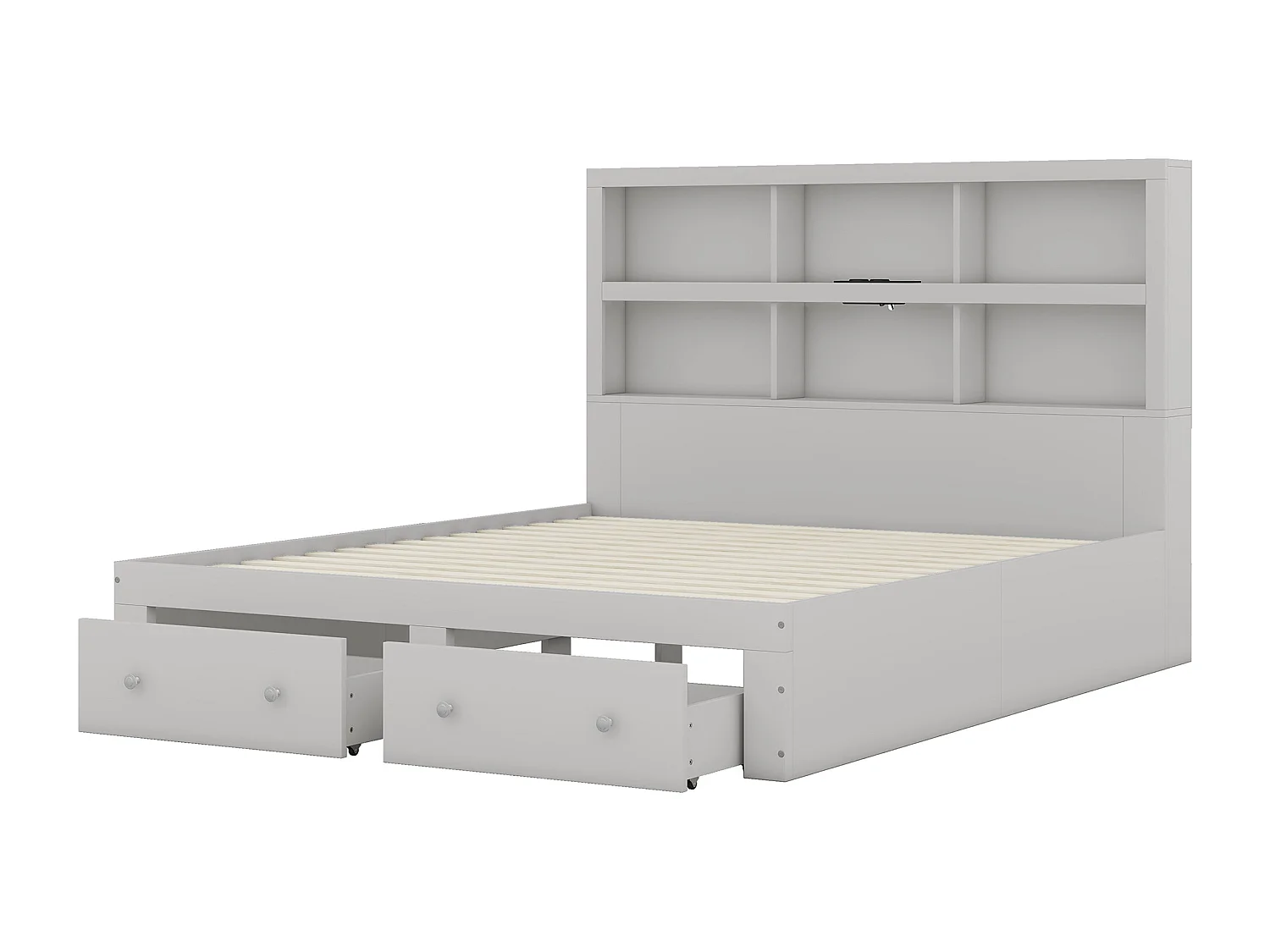 Lit adulte 160x200 cm, Lit double avec 2 tiroirs de rangement, cadre de lit, tête de lit fonctionnelle, sans matels, gris