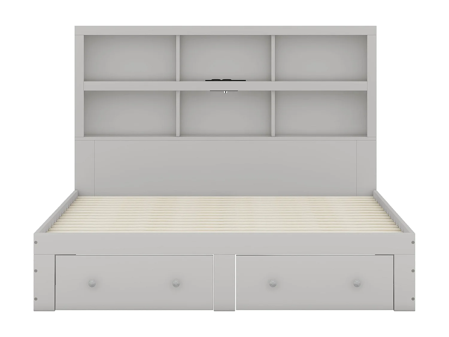 Lit adulte 160x200 cm, Lit double avec 2 tiroirs de rangement, cadre de lit, tête de lit fonctionnelle, sans matels, gris