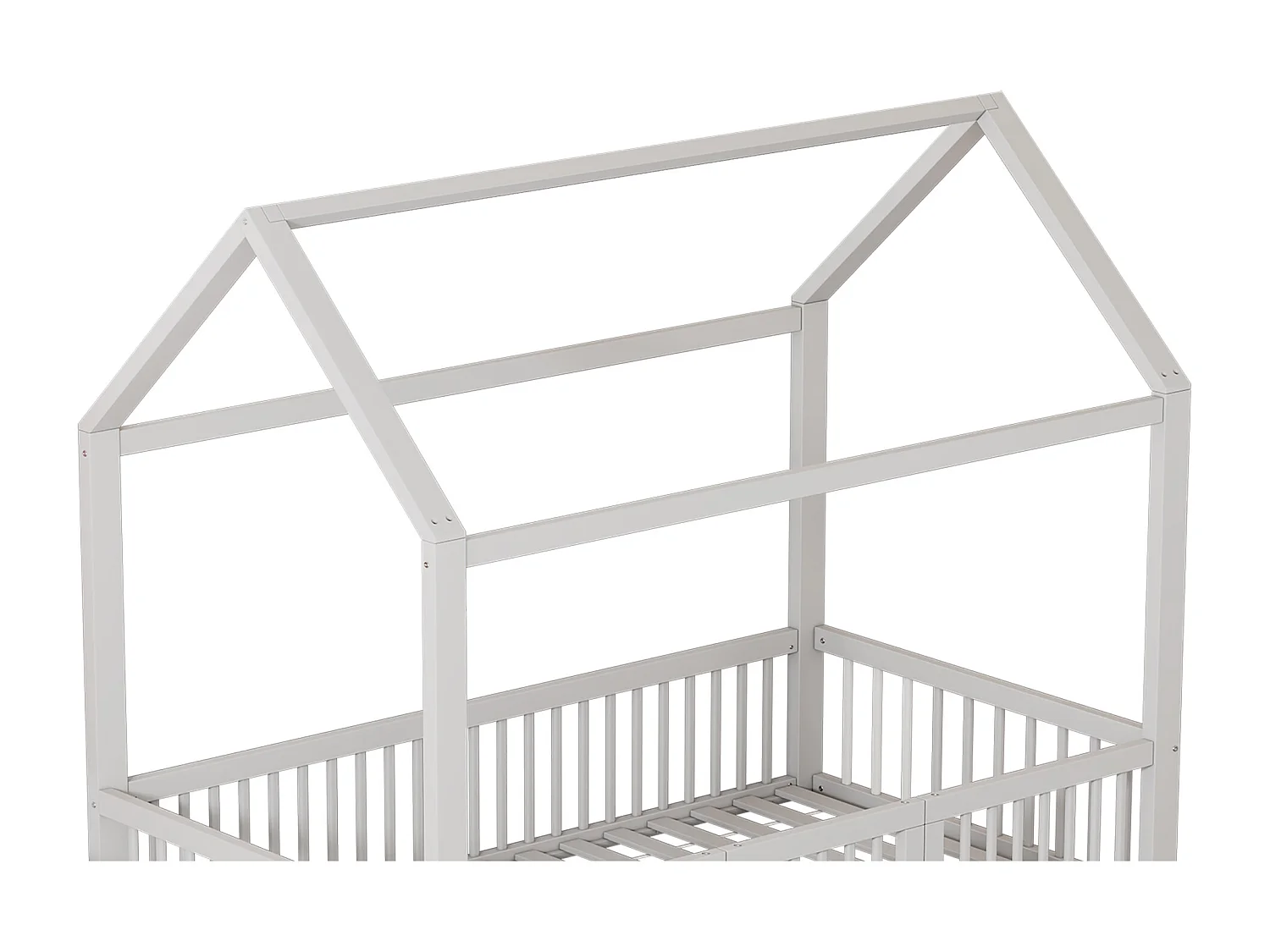 Kinderbed 90x200cm in grenenhout, inclusief lattenbodem en veiligheidsrails, wit, zonder matras