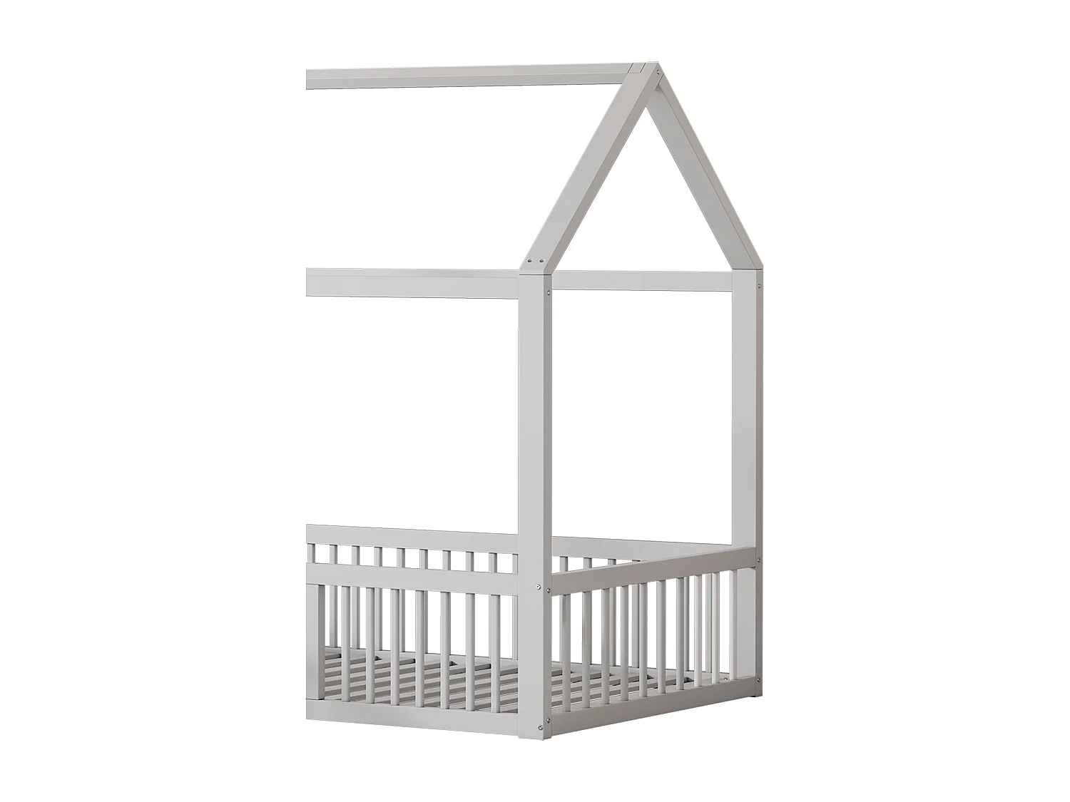 Kinderbed 90x200cm in grenenhout, inclusief lattenbodem en veiligheidsrails, wit, zonder matras