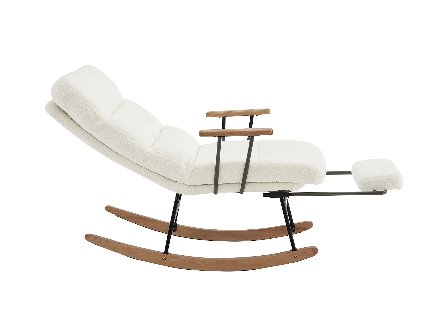 Fauteuil à bascule, rocking chair avec repose-pieds rétractable, dossier réglable, tissu en Teddy blanc