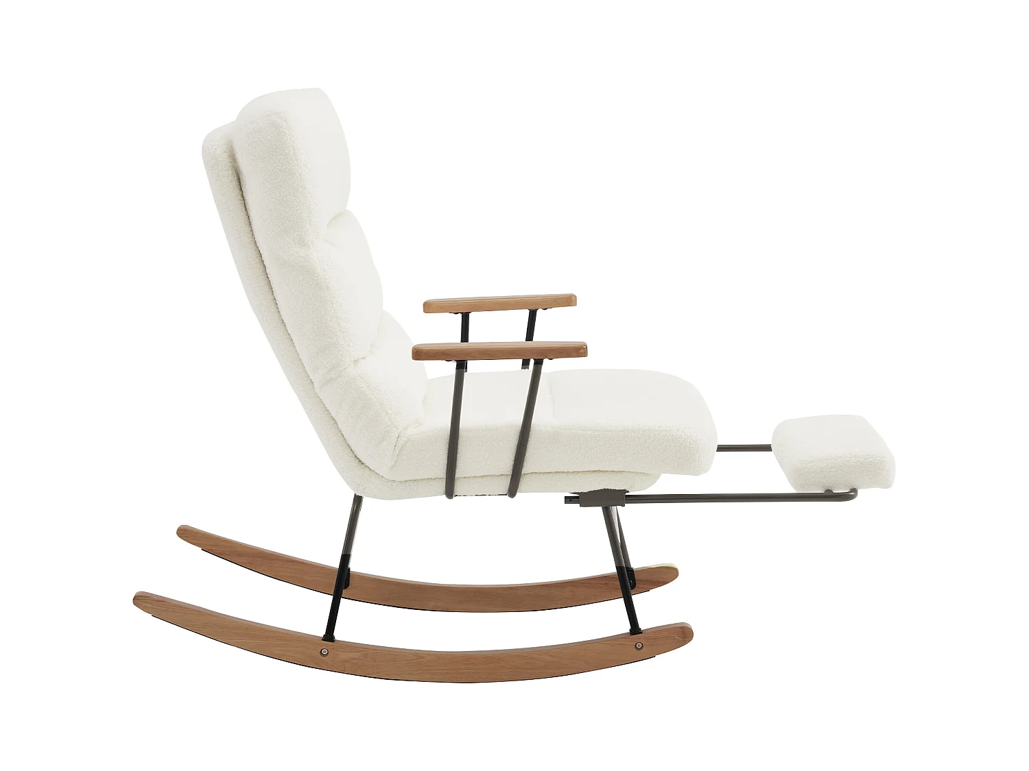 Fauteuil à bascule, rocking chair avec repose-pieds rétractable, dossier réglable, tissu en Teddy blanc