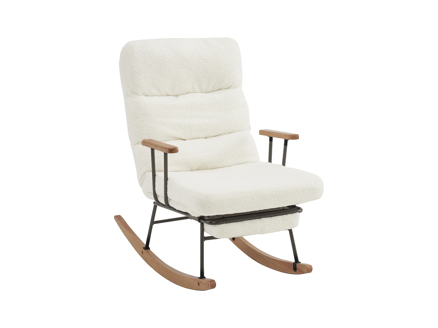 Fauteuil à bascule, rocking chair avec repose-pieds rétractable, dossier réglable, tissu en Teddy blanc