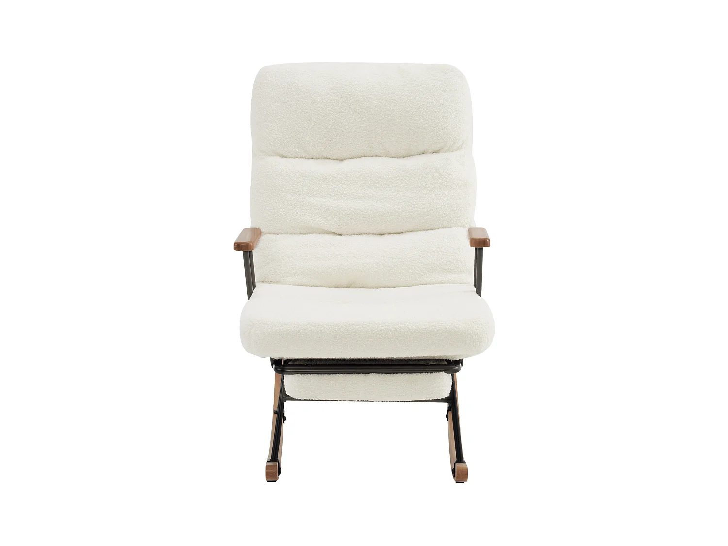 Fauteuil à bascule, rocking chair avec repose-pieds rétractable, dossier réglable, tissu en Teddy blanc