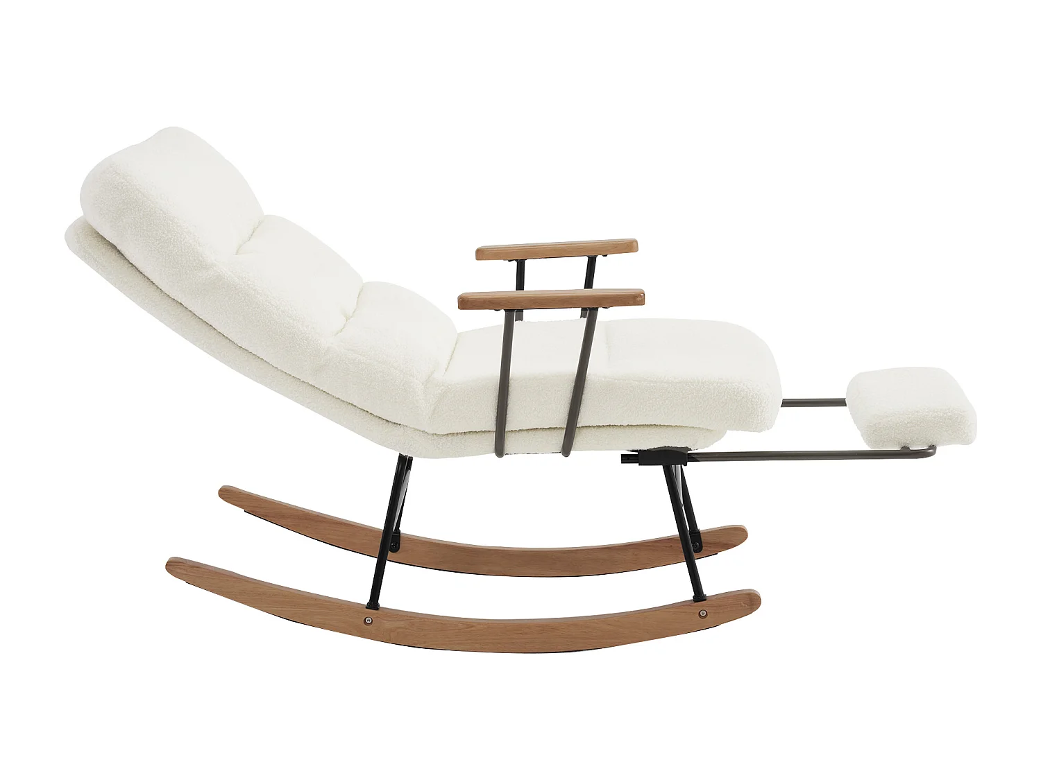 Fauteuil à bascule, rocking chair avec repose-pieds rétractable, dossier réglable, tissu en Teddy blanc