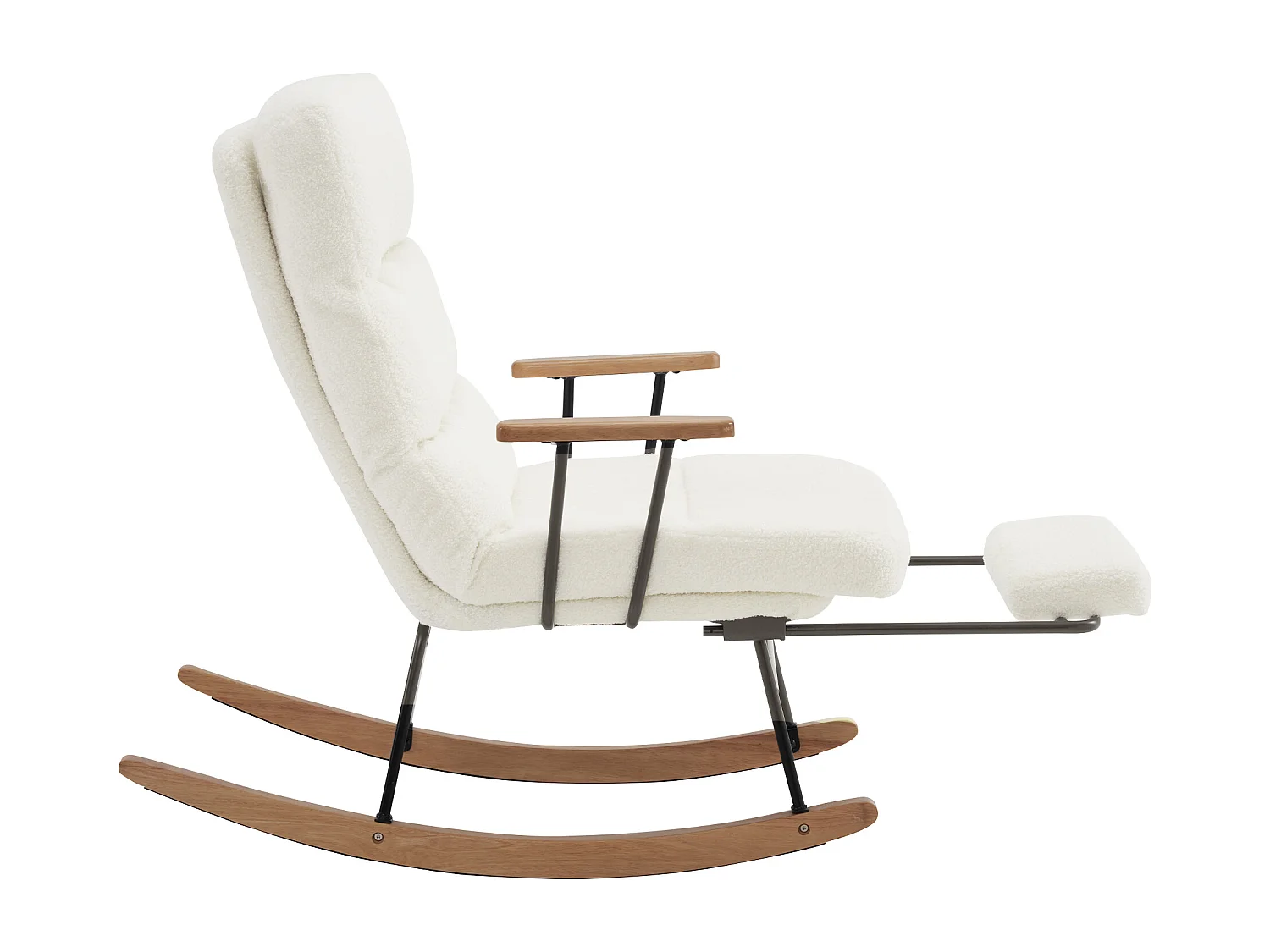 Fauteuil à bascule, rocking chair avec repose-pieds rétractable, dossier réglable, tissu en Teddy blanc