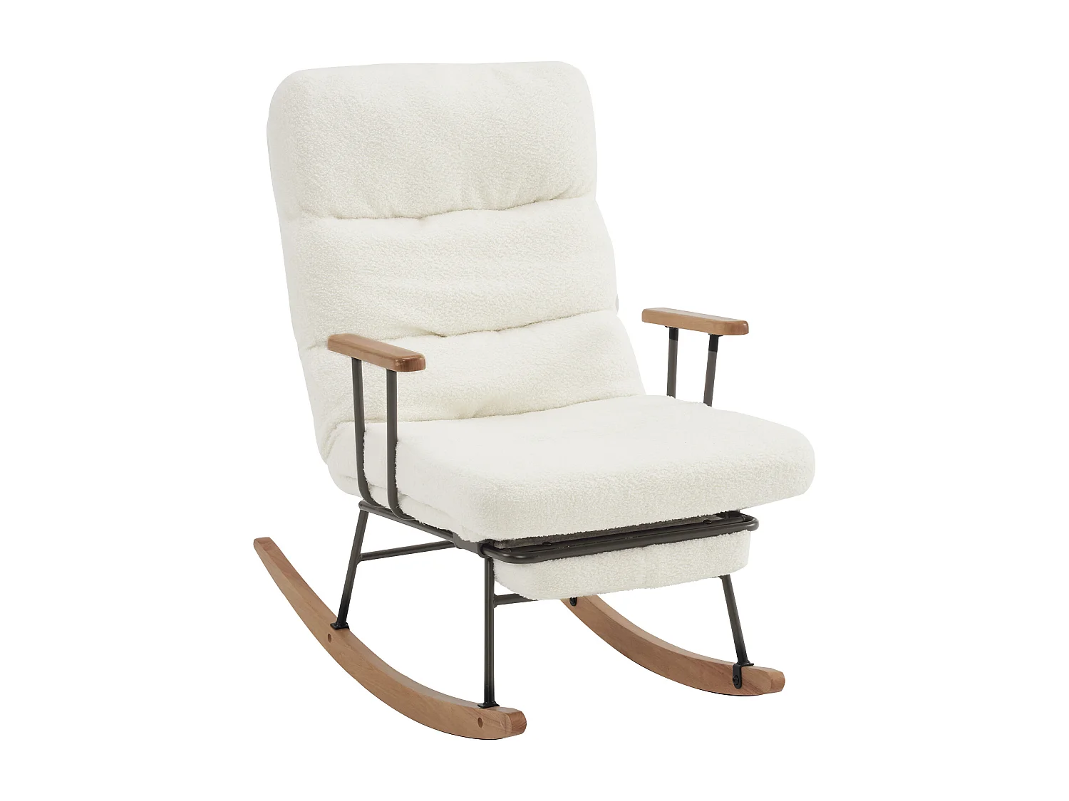 Fauteuil à bascule, rocking chair avec repose-pieds rétractable, dossier réglable, tissu en Teddy blanc