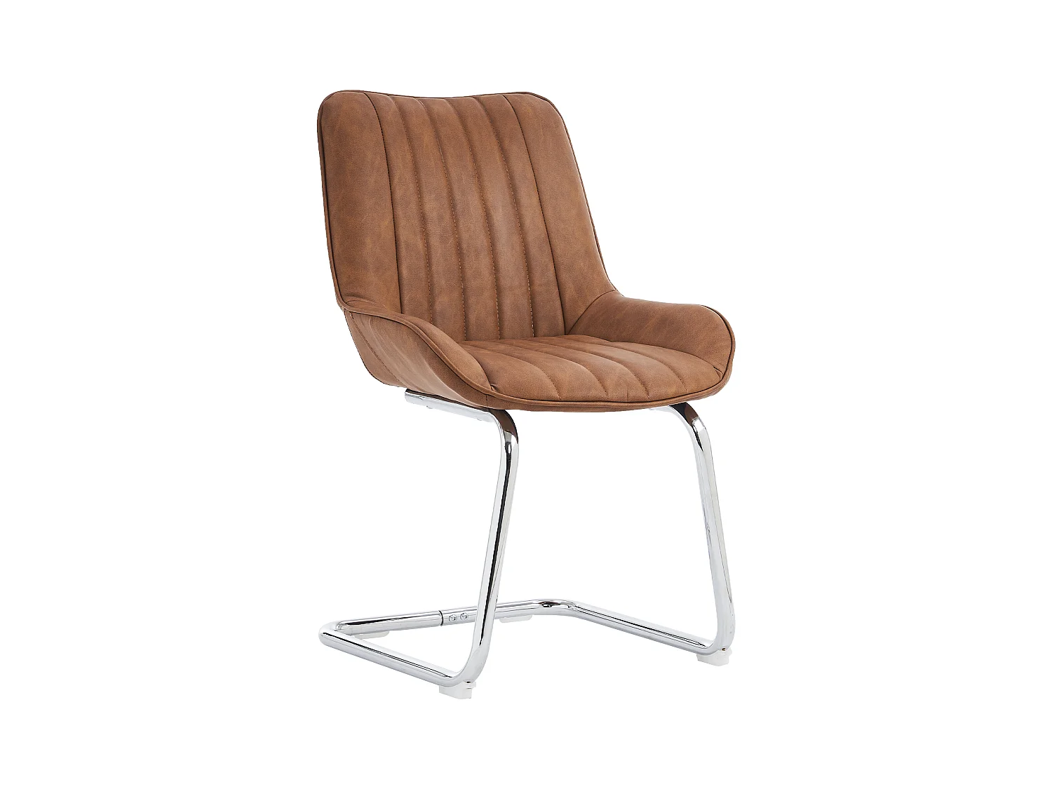 Set van 2 bruine PU cantilever stoelen, zilverkleurig metalen frame