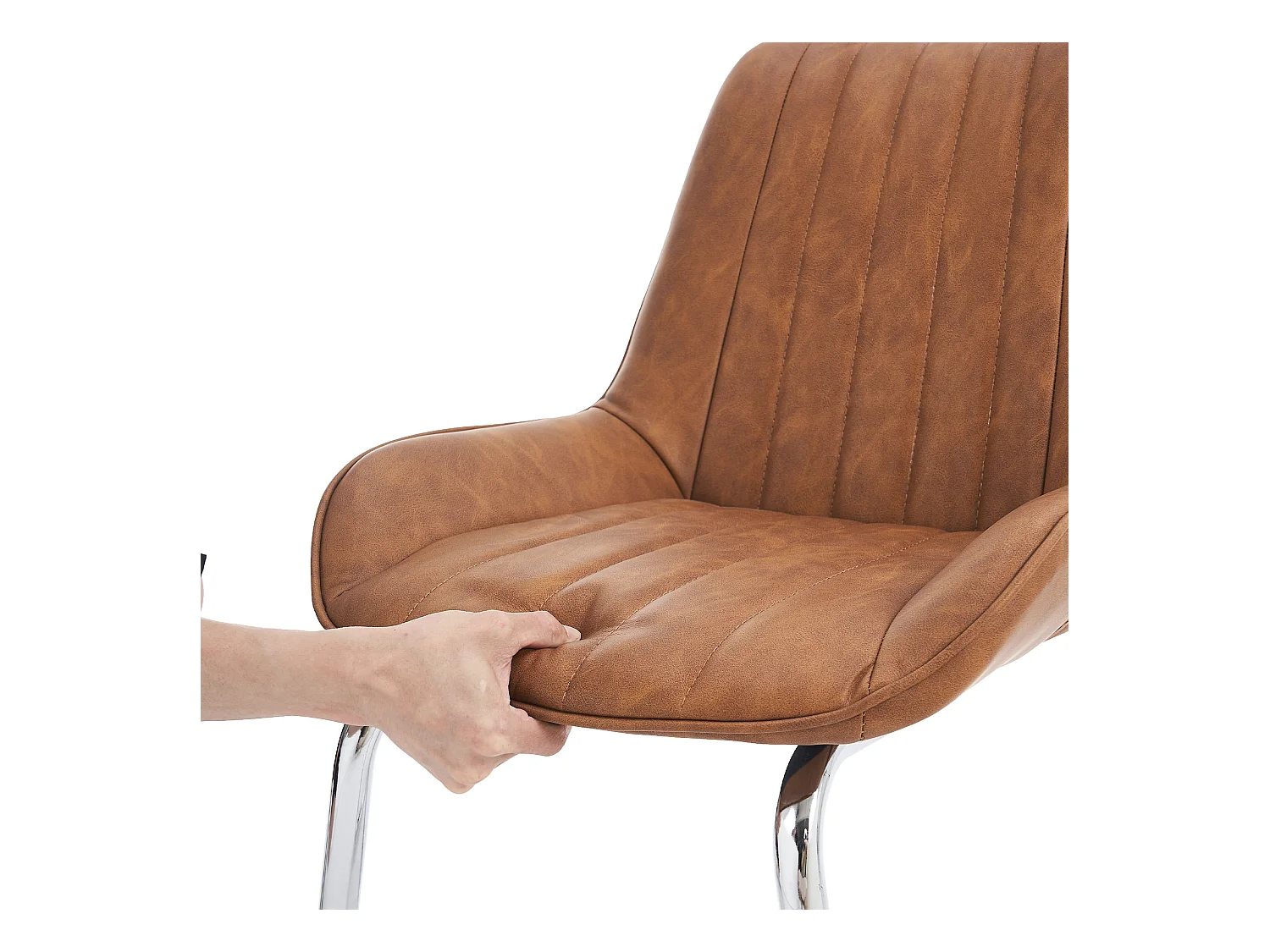 Set van 2 bruine PU cantilever stoelen, zilverkleurig metalen frame